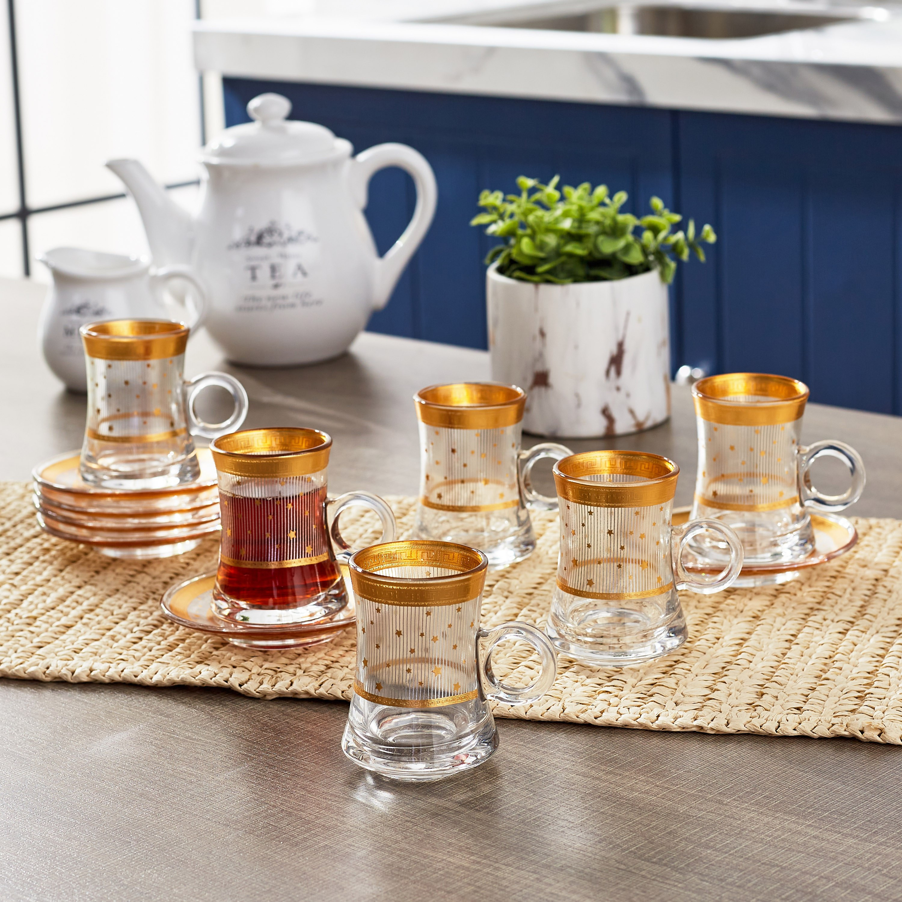 طقم فناجين إستكان زجاج وصحون 12 قطعة من أوركيد - 120 مل-hbxhomeware-hbxkitchen-image-5