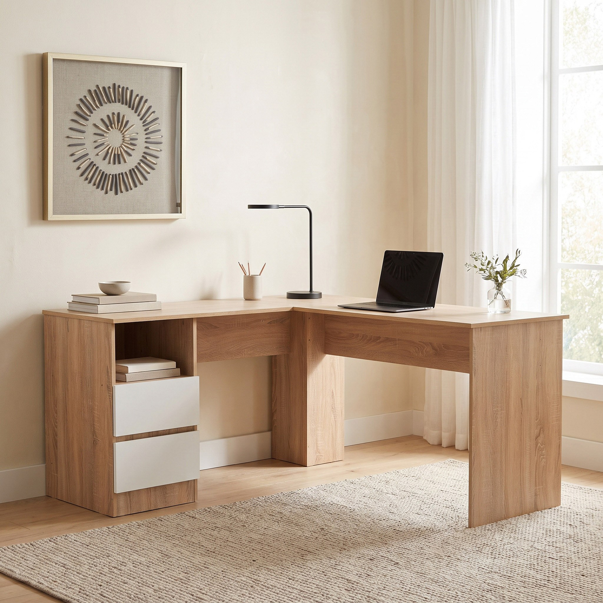 Alford Patara Corner Study Desk with 2 Drawers-hbxfurniture-office-desks-image-1