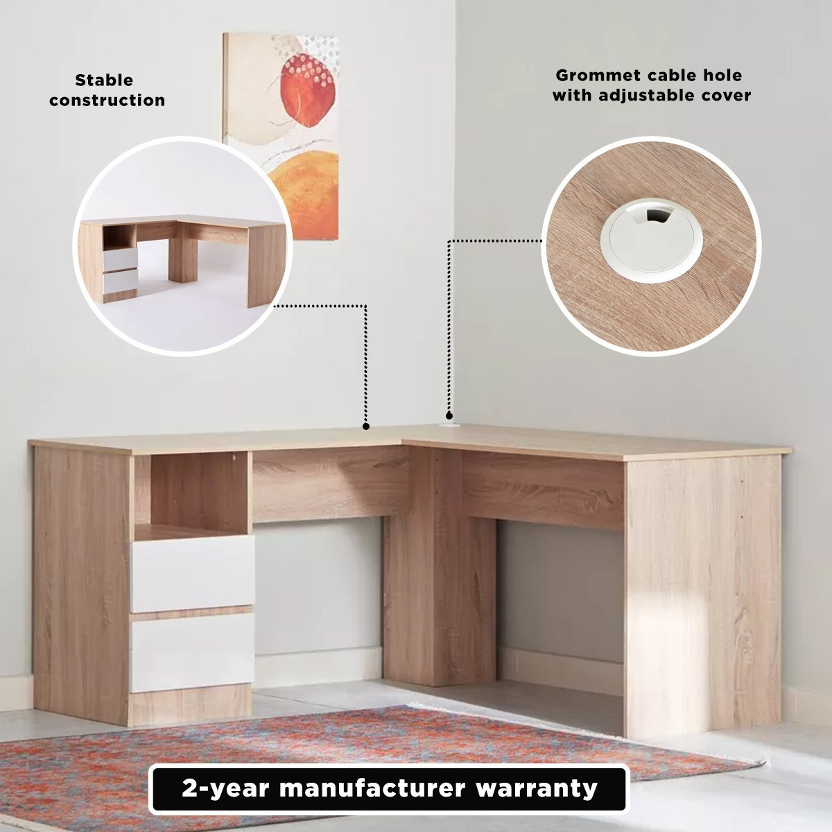 Alford Patara Corner Study Desk with 2 Drawers-hbxfurniture-office-desks-image-11