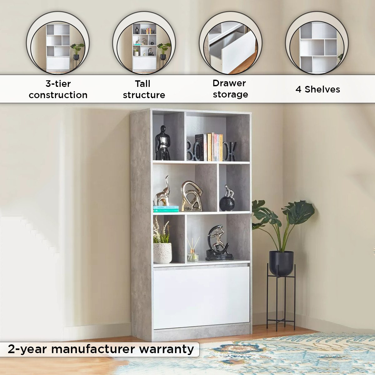 Alford Patara 3-Tier Bookcase with Drawer-hbxfurniture-office-bookcases-image-4