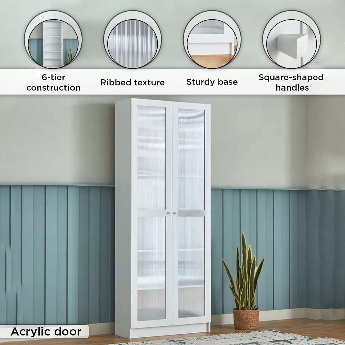 Frankfurt 6-Tier Multipurpose Bookcase Storage Unit with 2 Acrylic Doors-hbxfurniture-office-bookcases-image-4