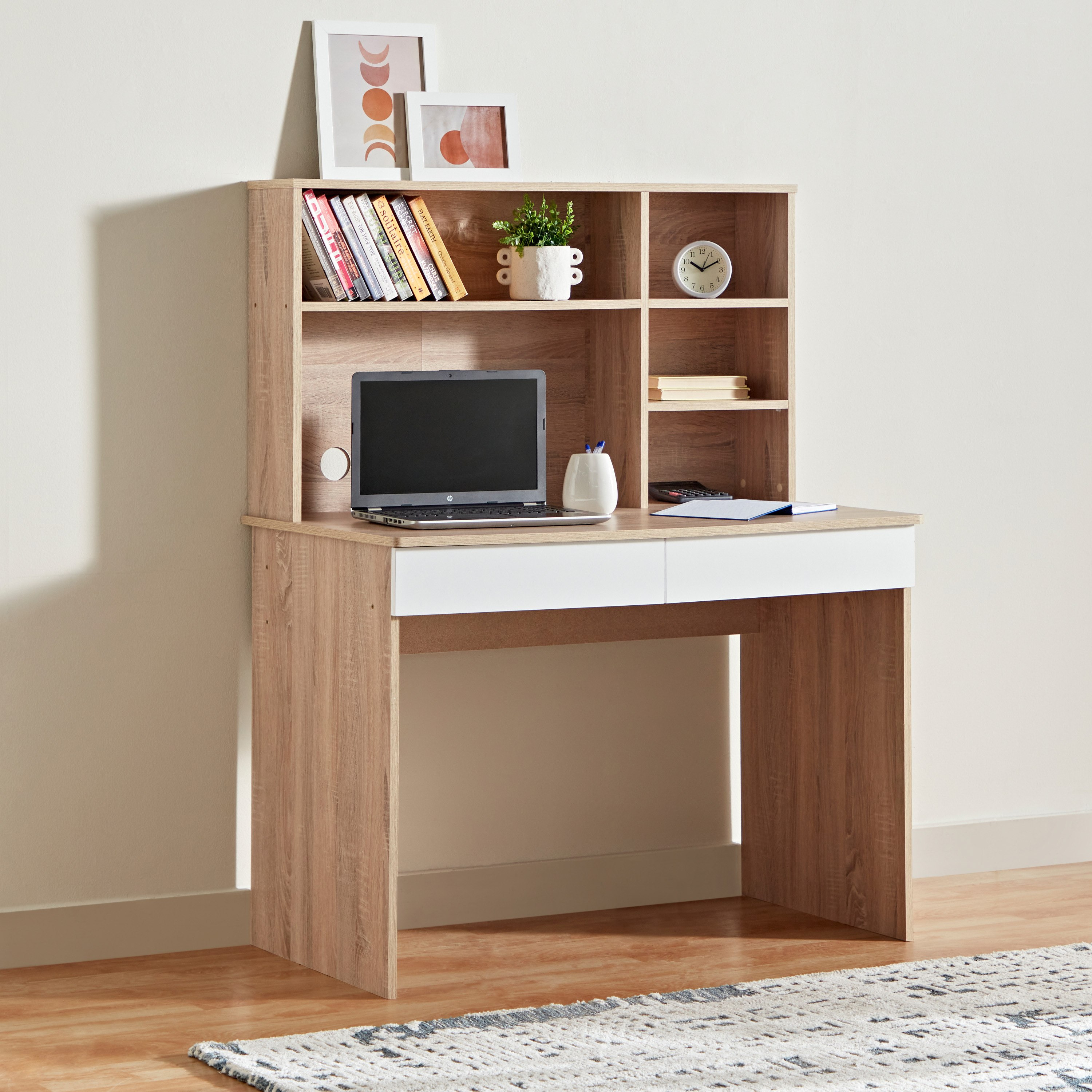 Study desk with hutch and outlet drawers