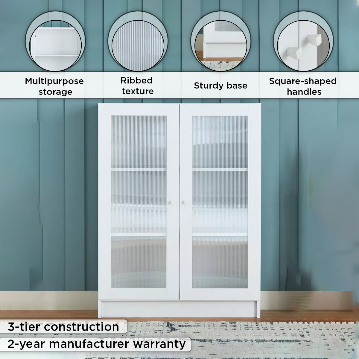 Frankfurt 3-Tier Multipurpose Bookcase Storage Unit with 2 Acrylic Doors-hbxfurniture-office-bookcases-image-4