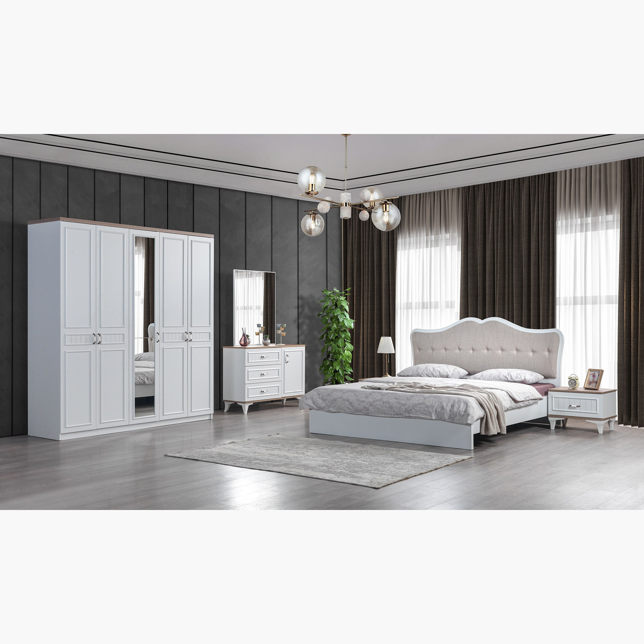 طقم غرفة نوم كينج 5 قطع من فيكتوريا - 180x200 سم-hbxbedroom-bedsandbedsets-bedroomsets-king-image-15