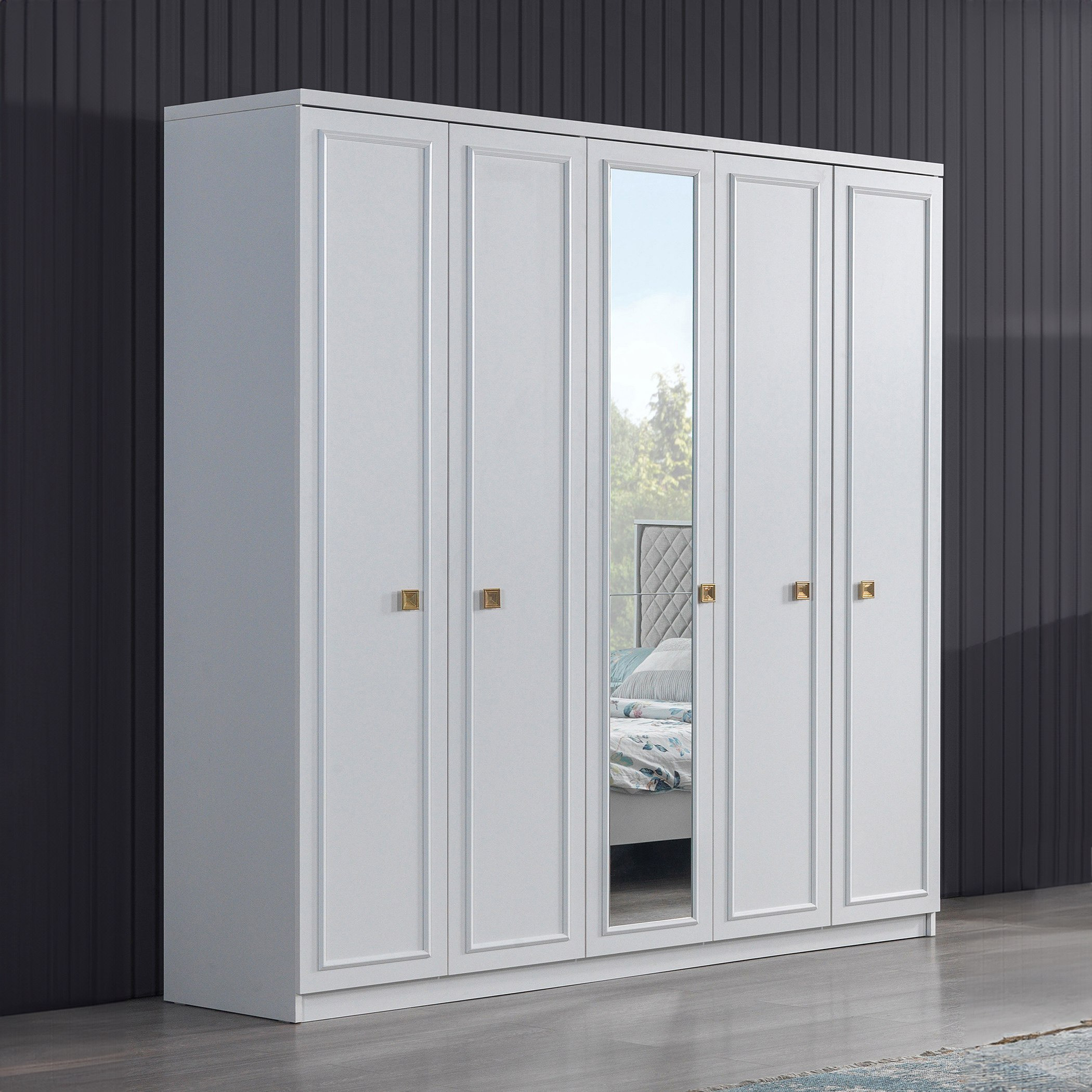 خزانة ملابس 5 أبواب مع مرآة من ويفر-hbxfurniture-wardrobes-image-1