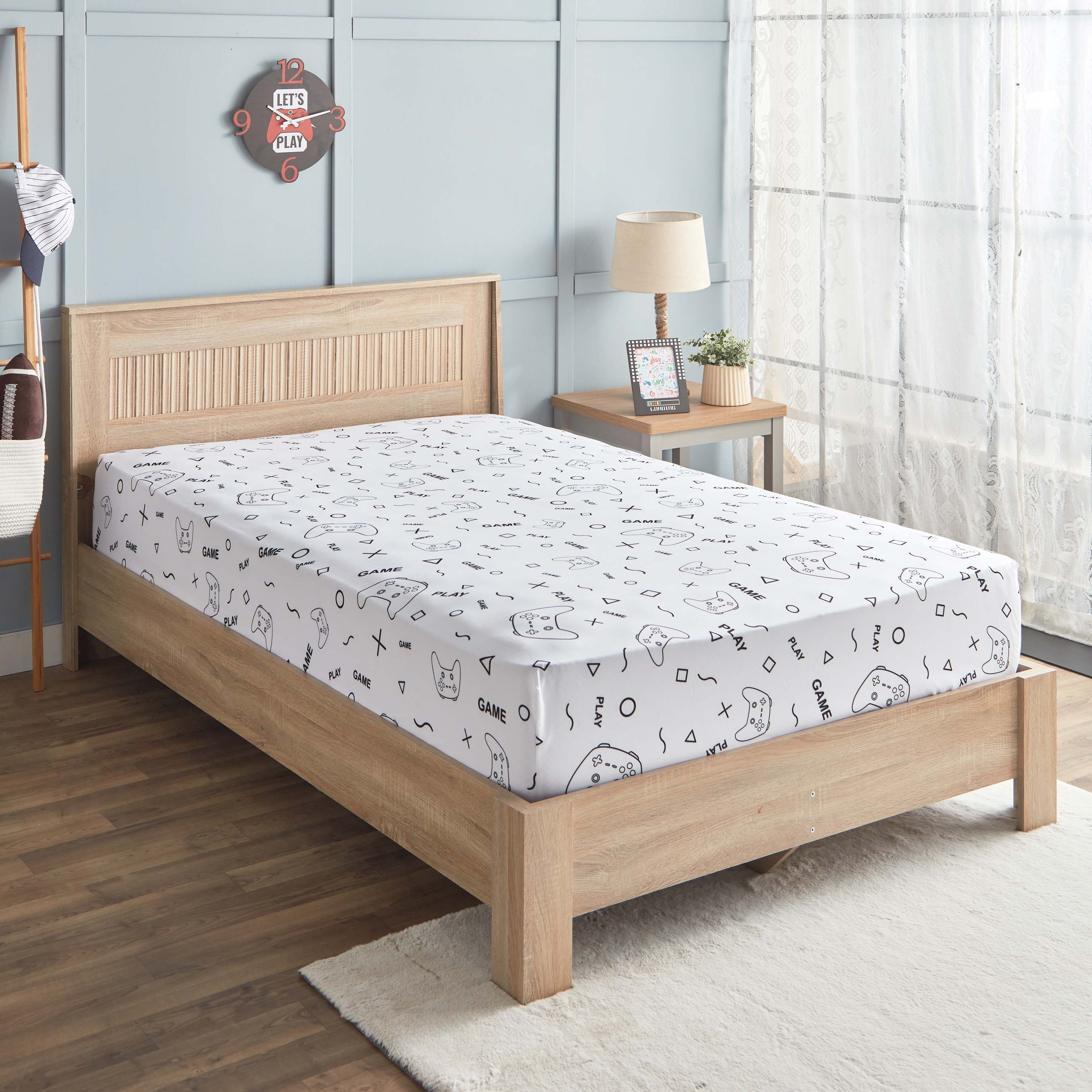 Gaming Doodle Soiree Microfibre Twin Fitted Sheet - 120x200+25 cm-hbxhomeware-hbxkidsandyouth-image-1