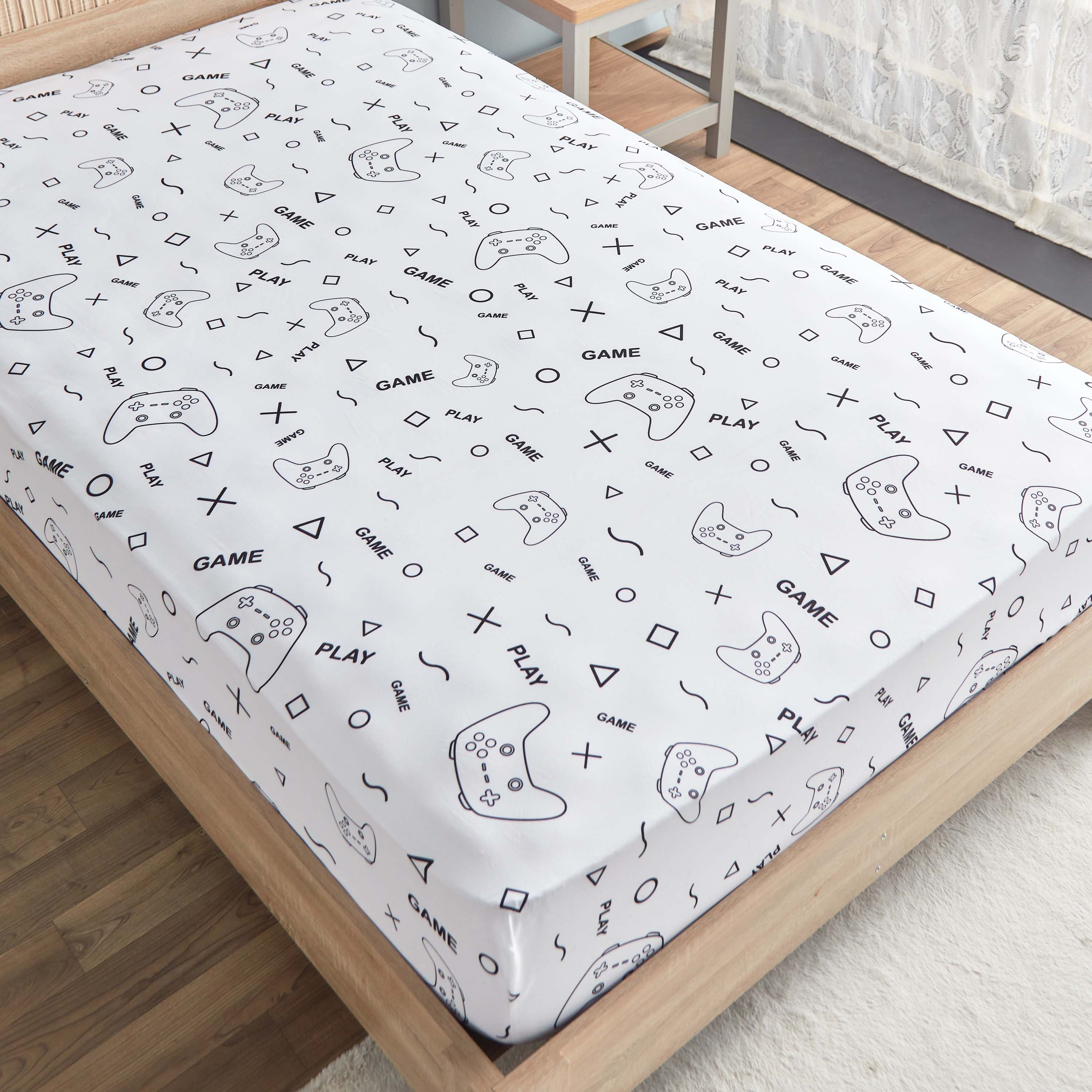 Gaming Doodle Soiree Microfibre Twin Fitted Sheet - 120x200+25 cm-hbxhomeware-hbxkidsandyouth-image-3