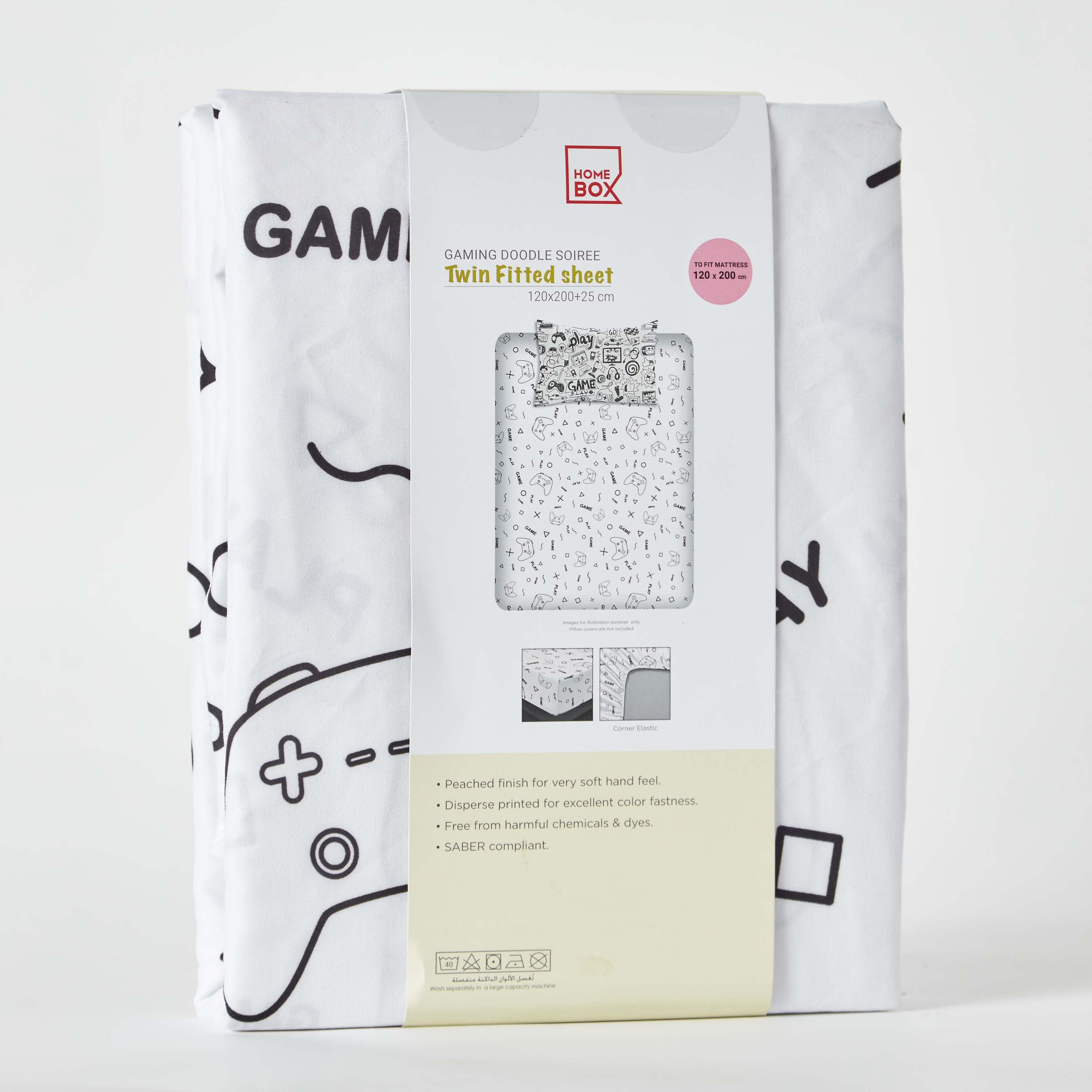 Gaming Doodle Soiree Microfibre Twin Fitted Sheet - 120x200+25 cm-hbxhomeware-hbxkidsandyouth-image-8