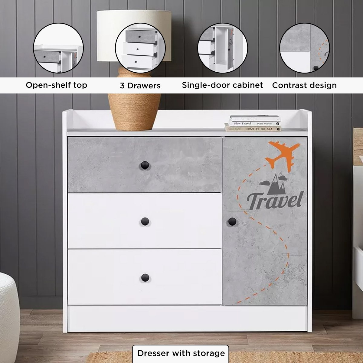 خزانة ملابس باب واحد للأطفال بـ 3 أدراج وبدون مرآة - سيتي من موڤو-hbxfurniture-kidsroom-kidsdressersandmirrors-image-4