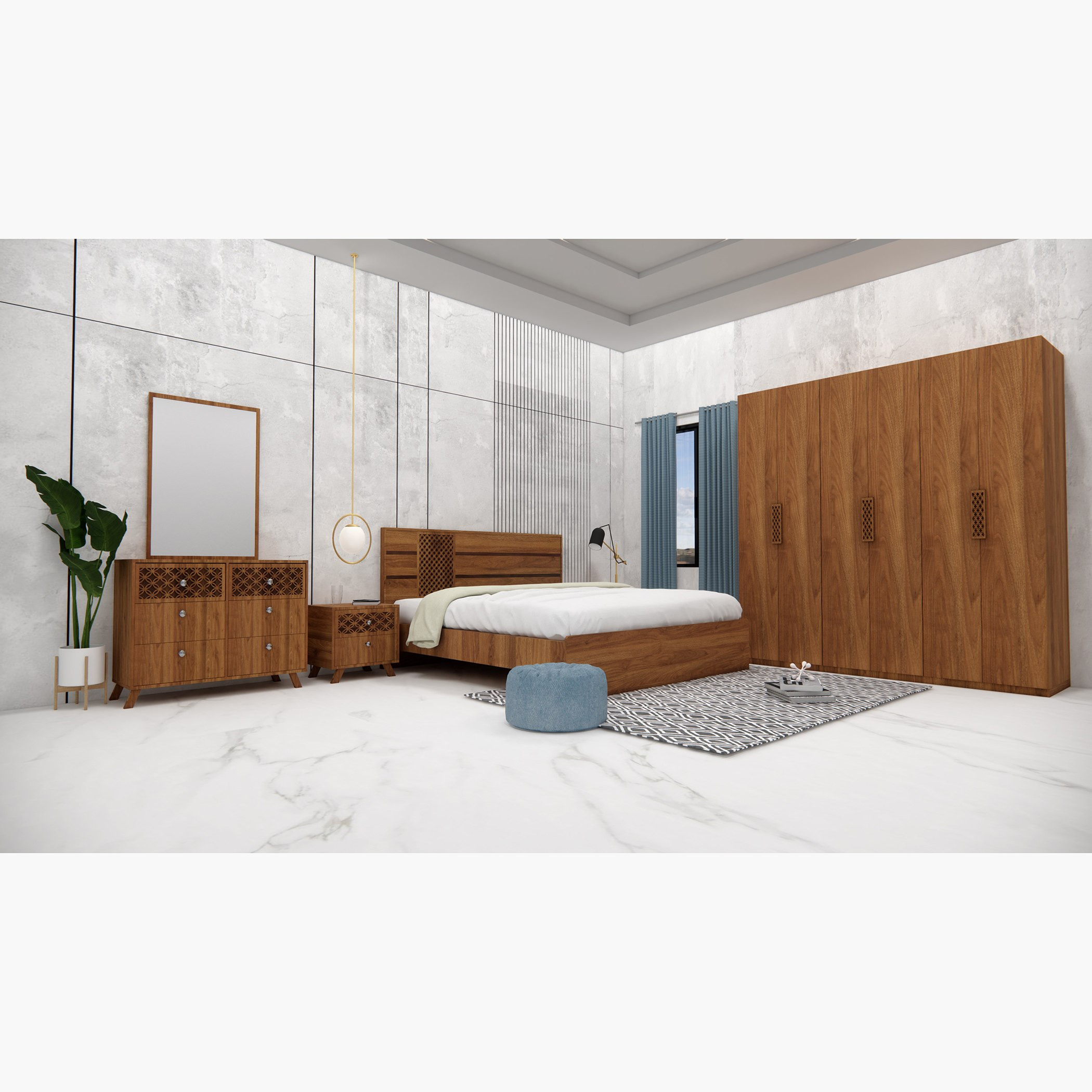 طقم غرفة نوم سوبر كينج 5 قطع من هيرشي - 200x200 سم-hbxbedroom-bedsandbedsets-bedroomsets-superking-image-1