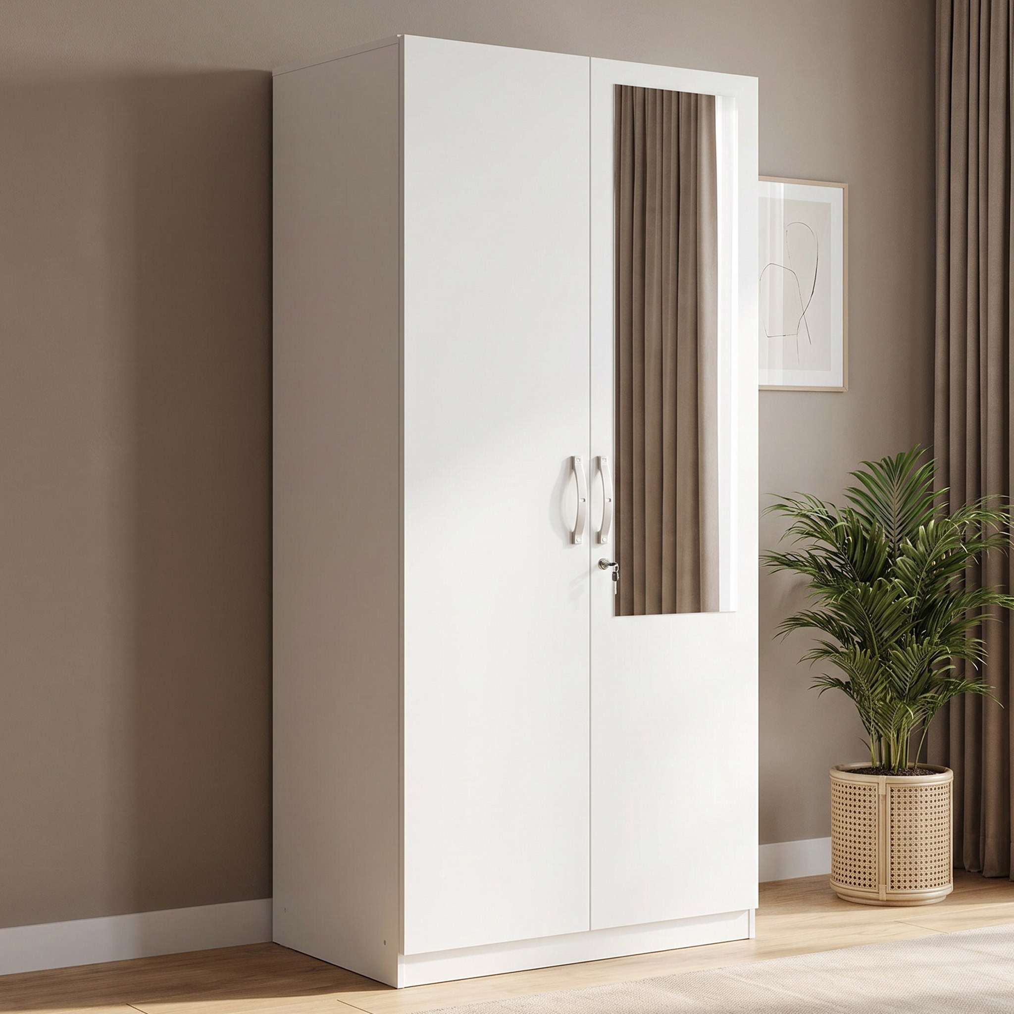 Kulltorp Plus 2-Door Wardrobe with Mirror and Lock-hbxfurniture-wardrobes-image-1