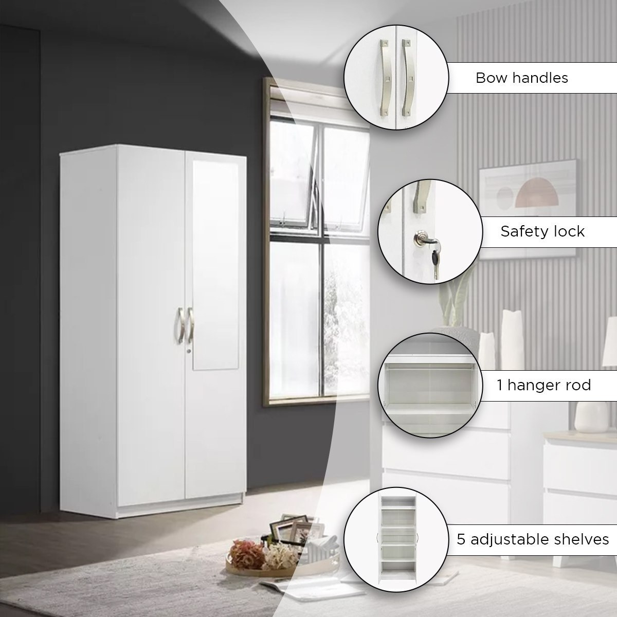 Kulltorp Plus 2-Door Wardrobe with Mirror and Lock-hbxfurniture-wardrobes-image-11