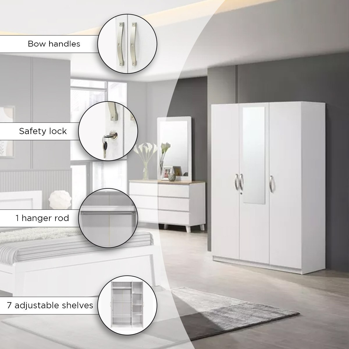Kulltorp Plus 3-Door Wardrobe with Mirror and Lock-hbxfurniture-wardrobes-image-13