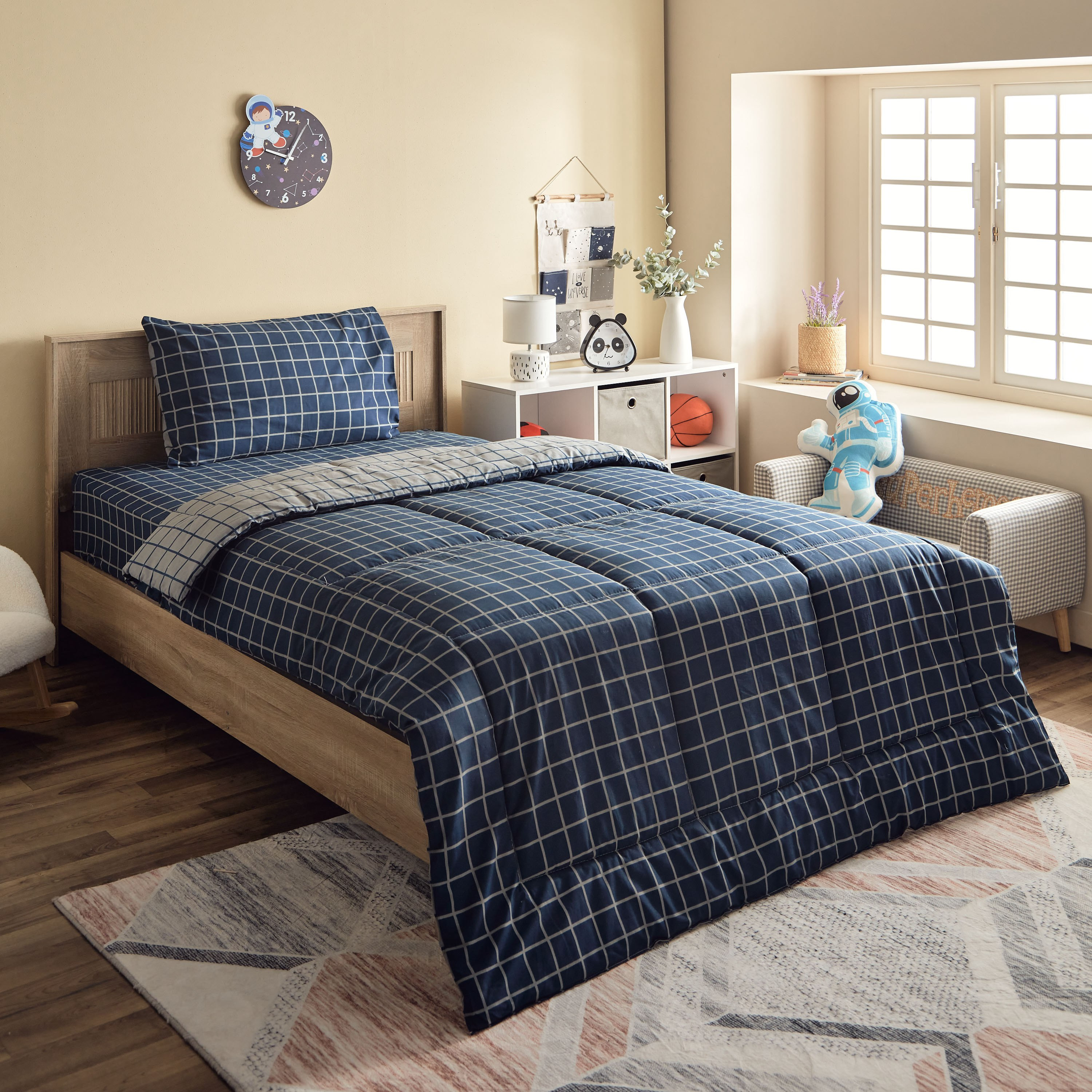 Harry Check Kapas 2-Piece Twin Cotton Comforter Set - 160x220 cm-hbxhomeware-hbxkidsandyouth-image-1