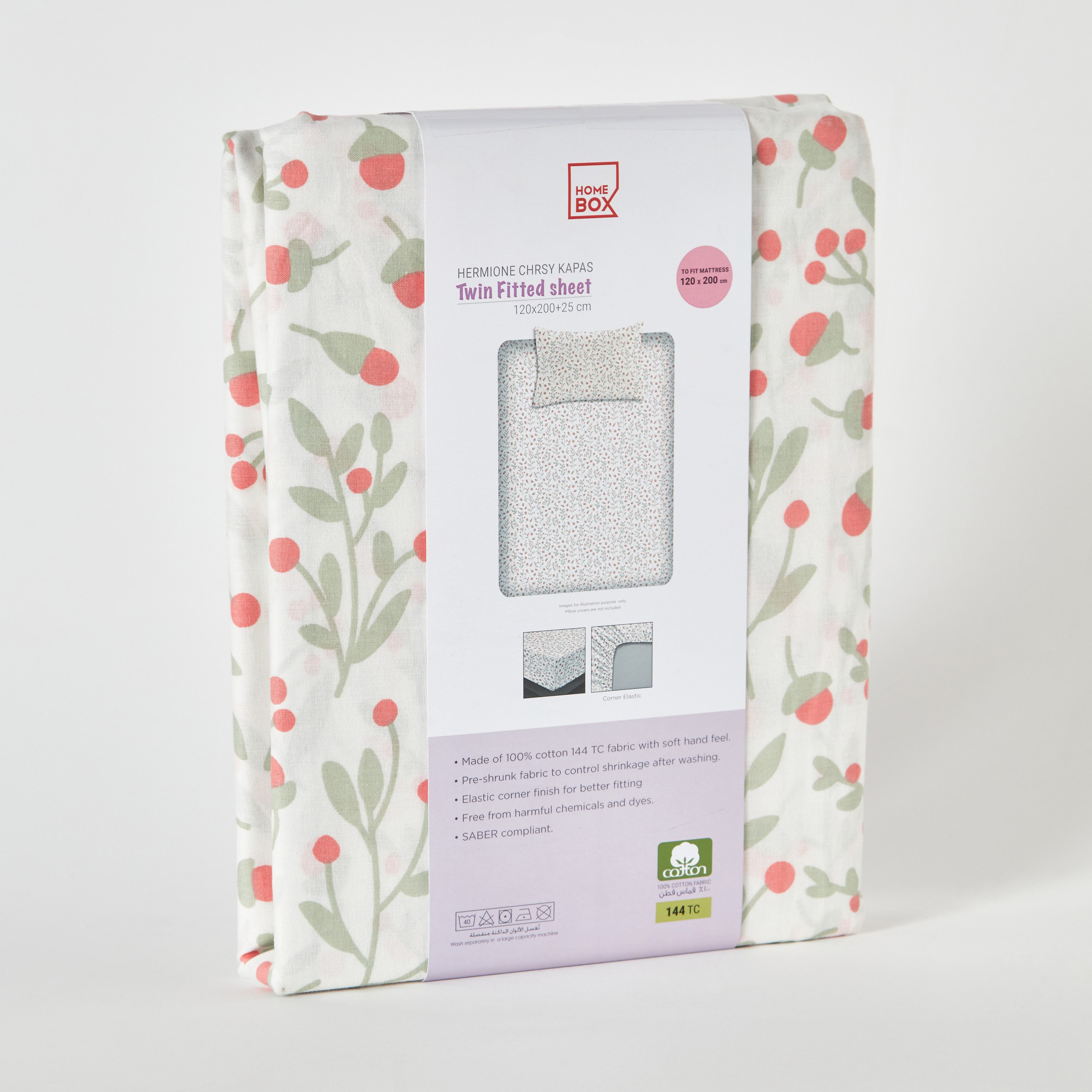 Hermione Chrsy Kapas 144 TC Cotton Twin Fitted Sheet - 120x200+25 cm-hbxhomeware-hbxkidsandyouth-image-9