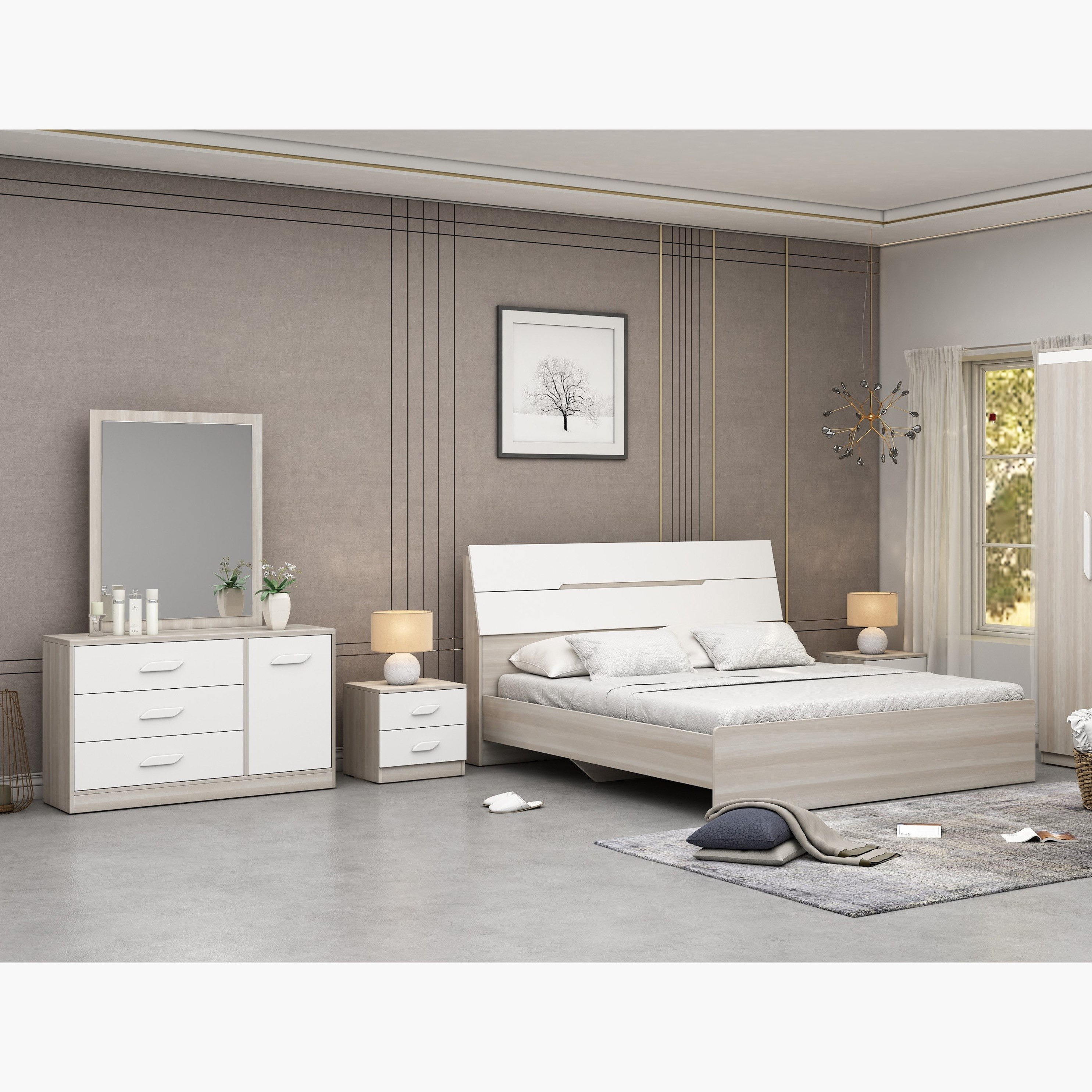 طقم غرفة نوم كينج 5 قطع من نيوبورت - 180x200 سم-hbxbedroom-bedsandbedsets-bedroomsets-king-image-2