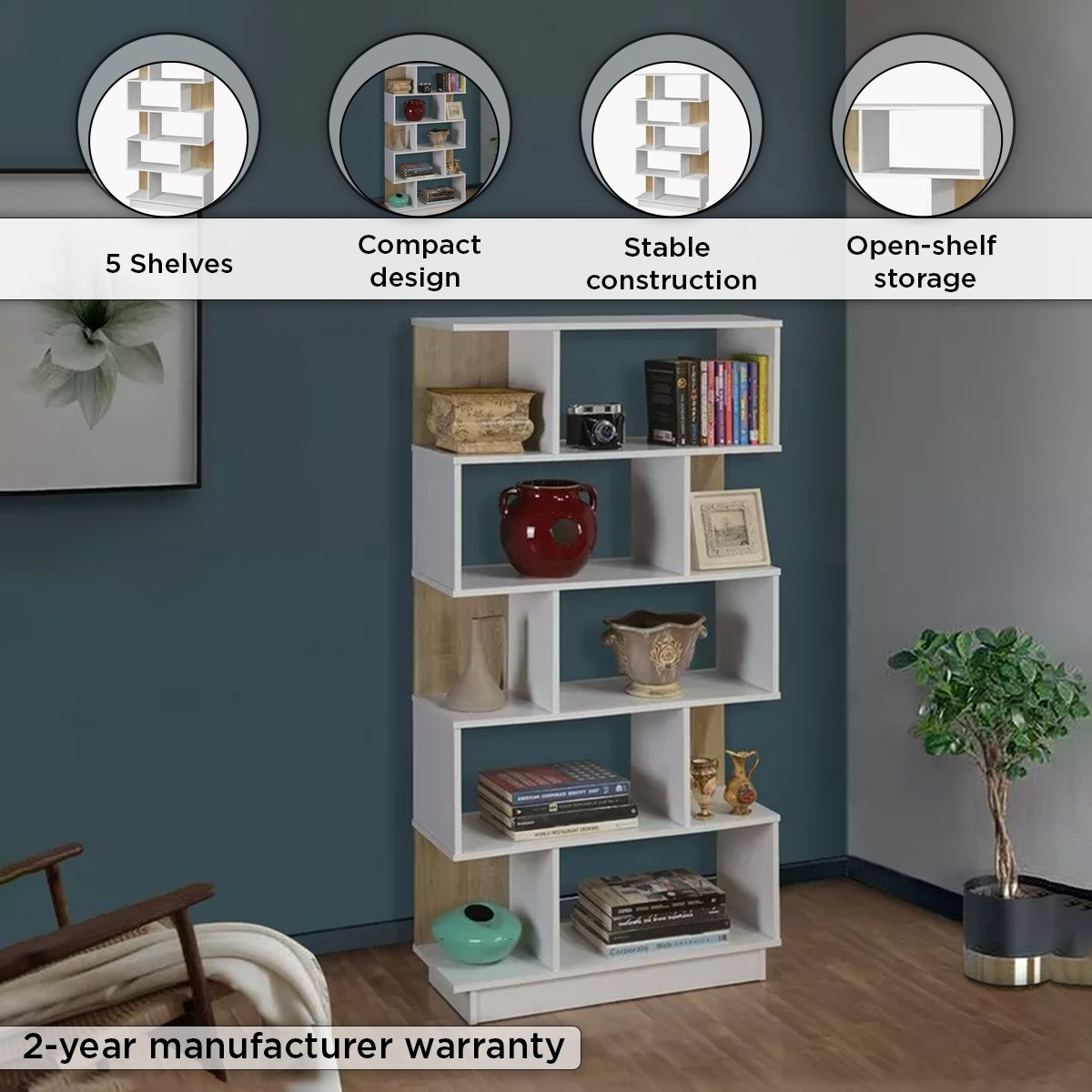 خزانة كتب 5 مستويات ليون من موڤو-hbxfurniture-office-bookcases-image-4