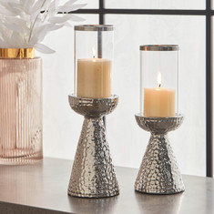 Casa 2-Piece Ceramic Candleholder Set with Glass Top
