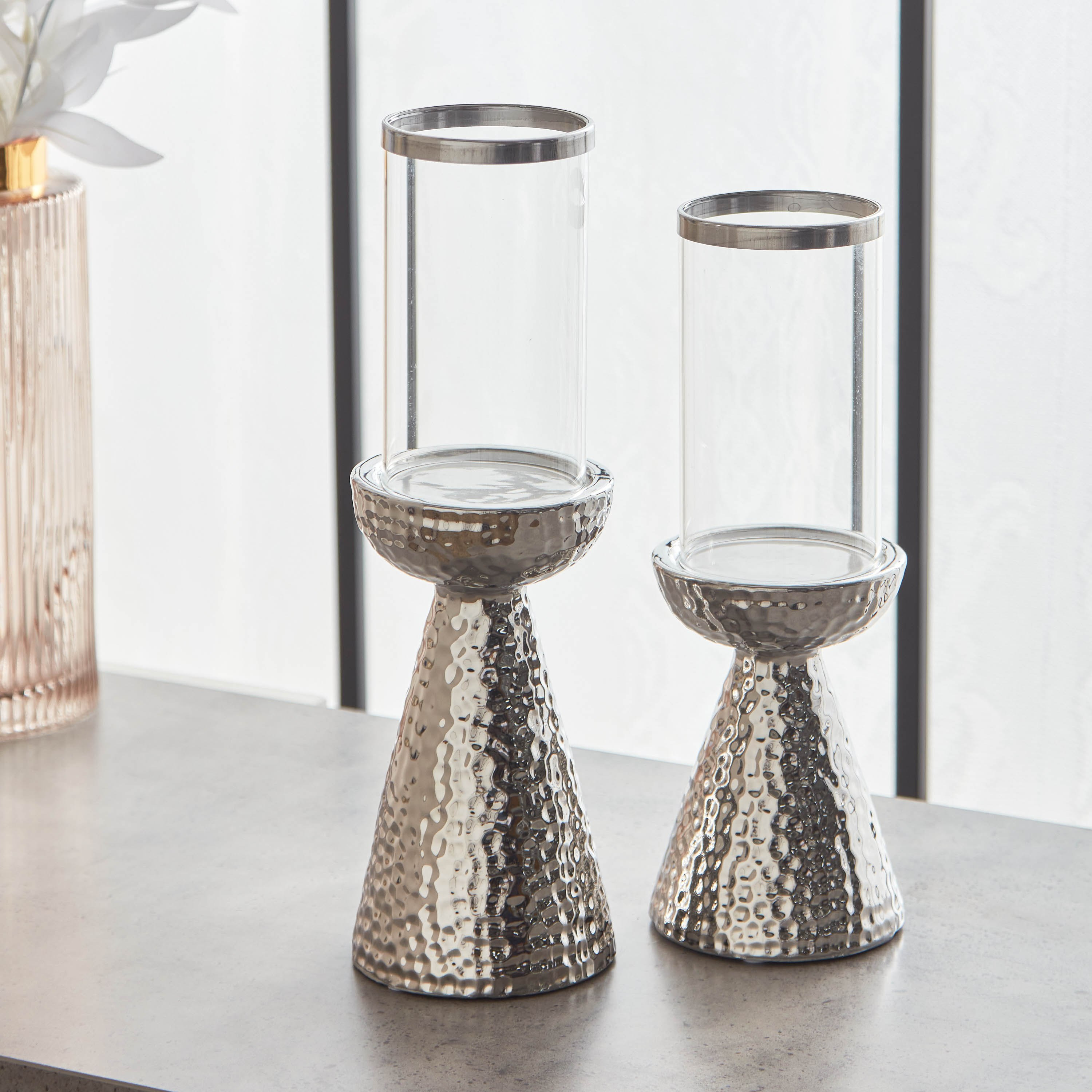 حامل شموع من السيراميك بتفاصيل زجاج - طقم قطعتين-hbxlivingroom-decorandaccessories-candleholders-image-2