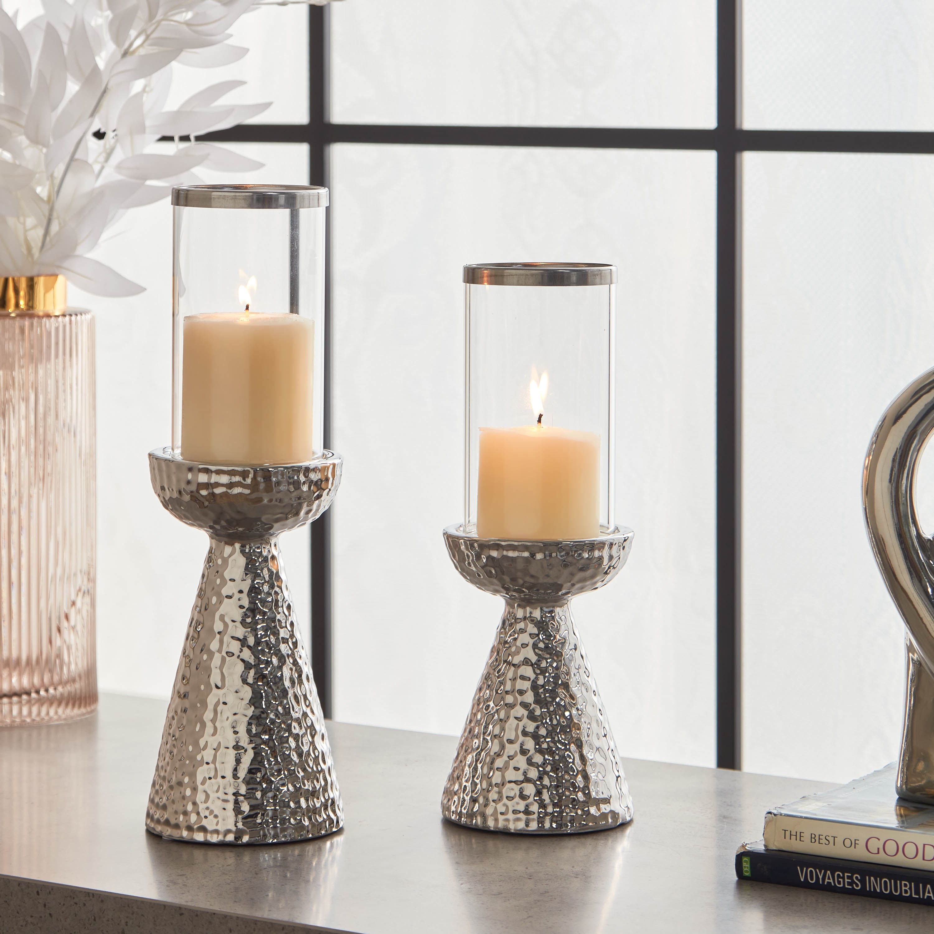 حامل شموع من السيراميك بتفاصيل زجاج - طقم قطعتين-hbxlivingroom-decorandaccessories-candleholders-image-5