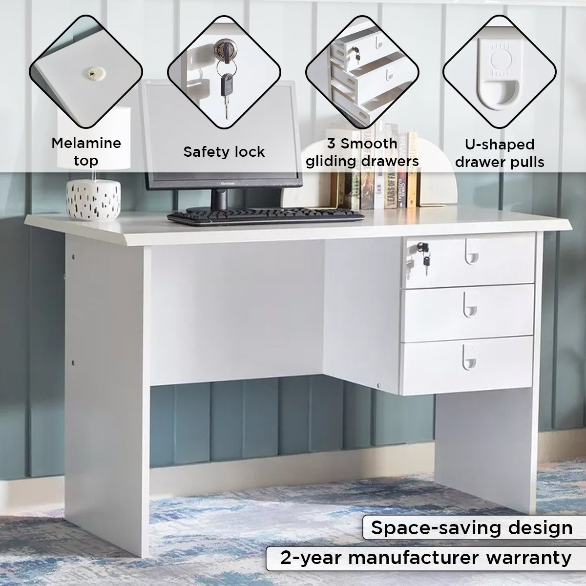 مكتب دراسة 3 أدراج من لشبونة-hbxfurniture-office-desks-image-4