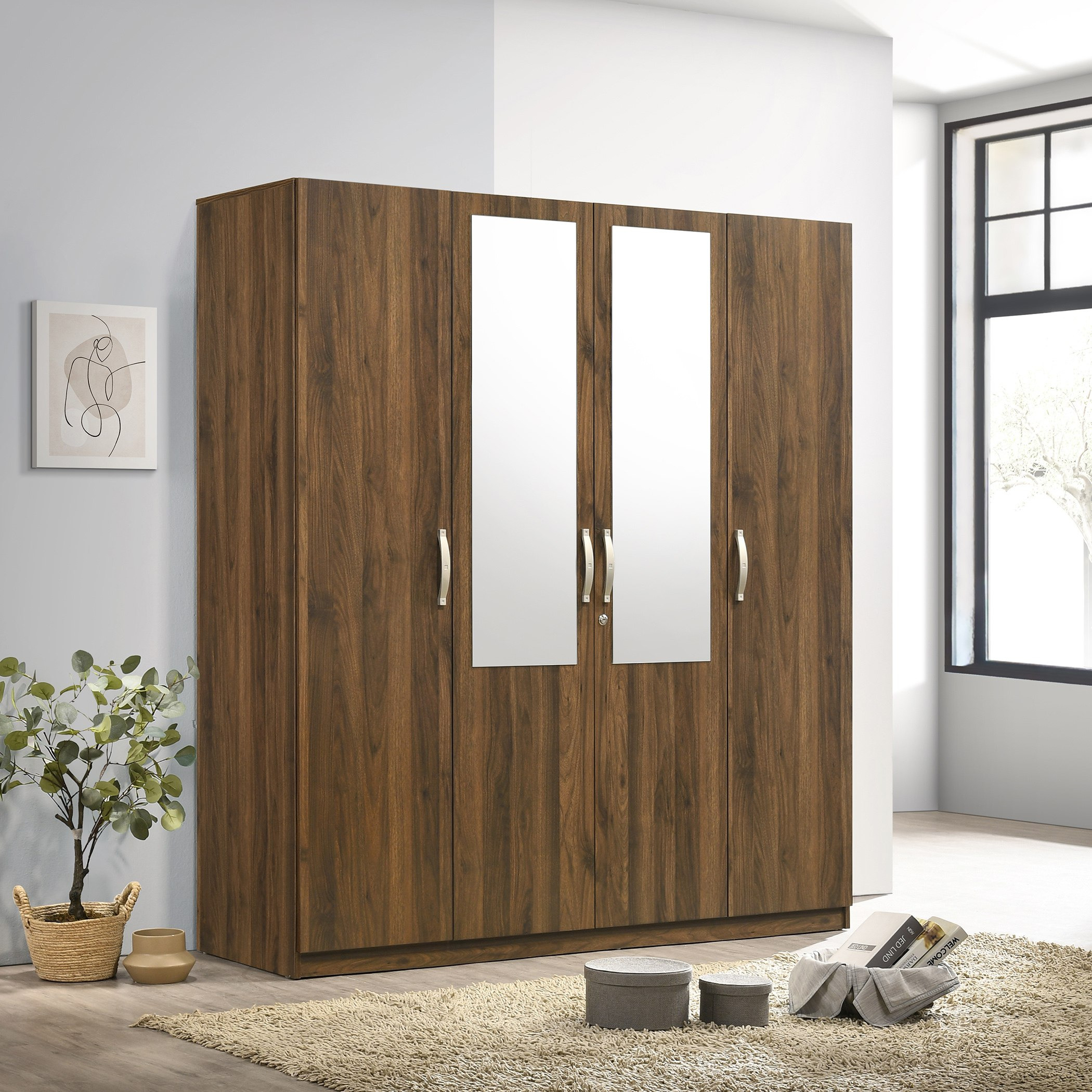 Mirrored 4 on sale door wardrobe