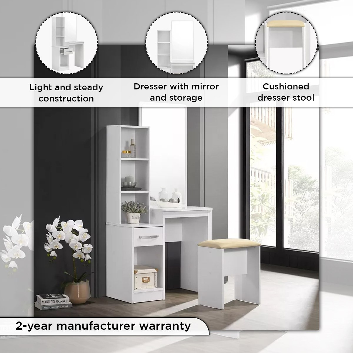 Kulltorp Plus Dresser with Mirror and Stool-hbxfurniture-bedroom-dressersandmirrors-image-5