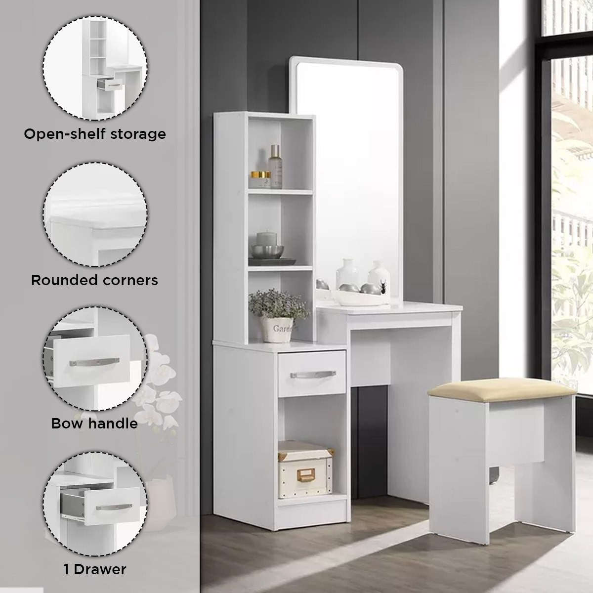 Kulltorp Plus Dresser with Mirror and Stool-hbxfurniture-bedroom-dressersandmirrors-image-4