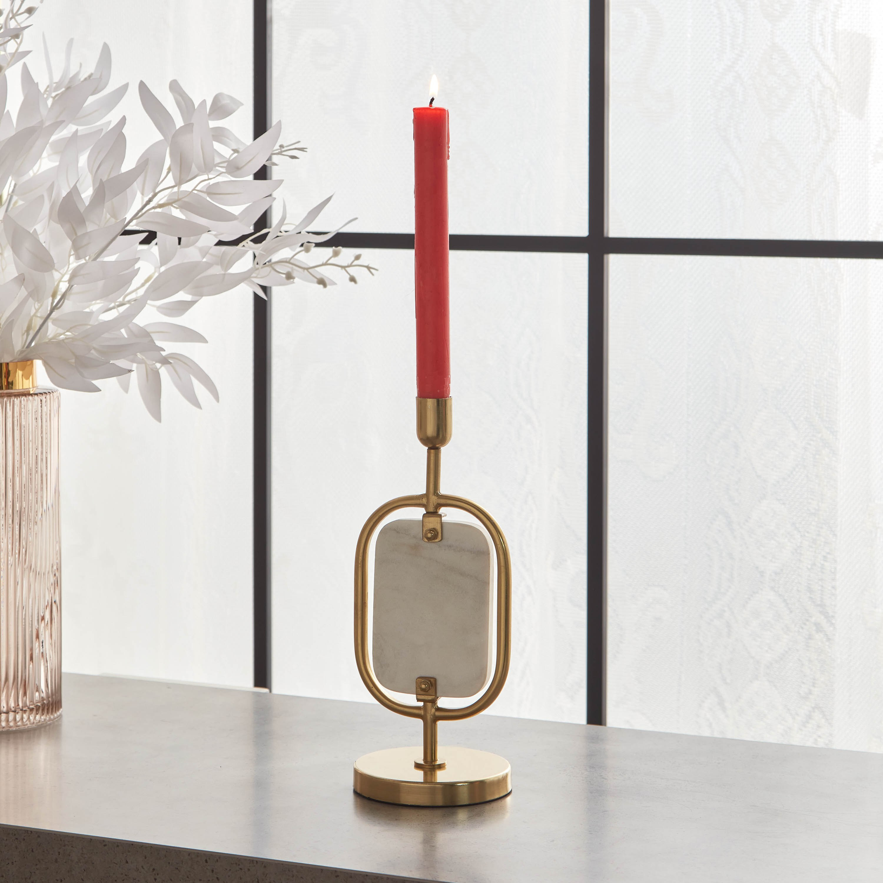 حامل شموع رخام وميتاليك من ليف - 10x10x26 سم-hbxlivingroom-decorandaccessories-candleholders-image-1
