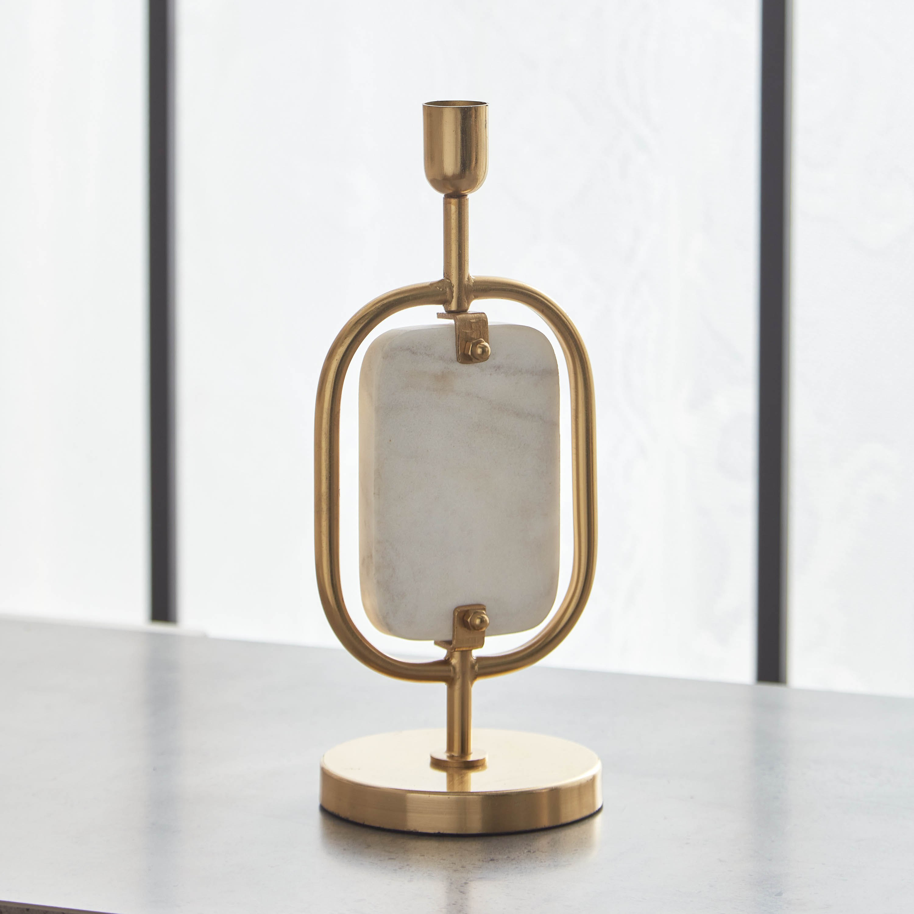 حامل شموع رخام وميتاليك من ليف - 10x10x26 سم-hbxlivingroom-decorandaccessories-candleholders-image-2