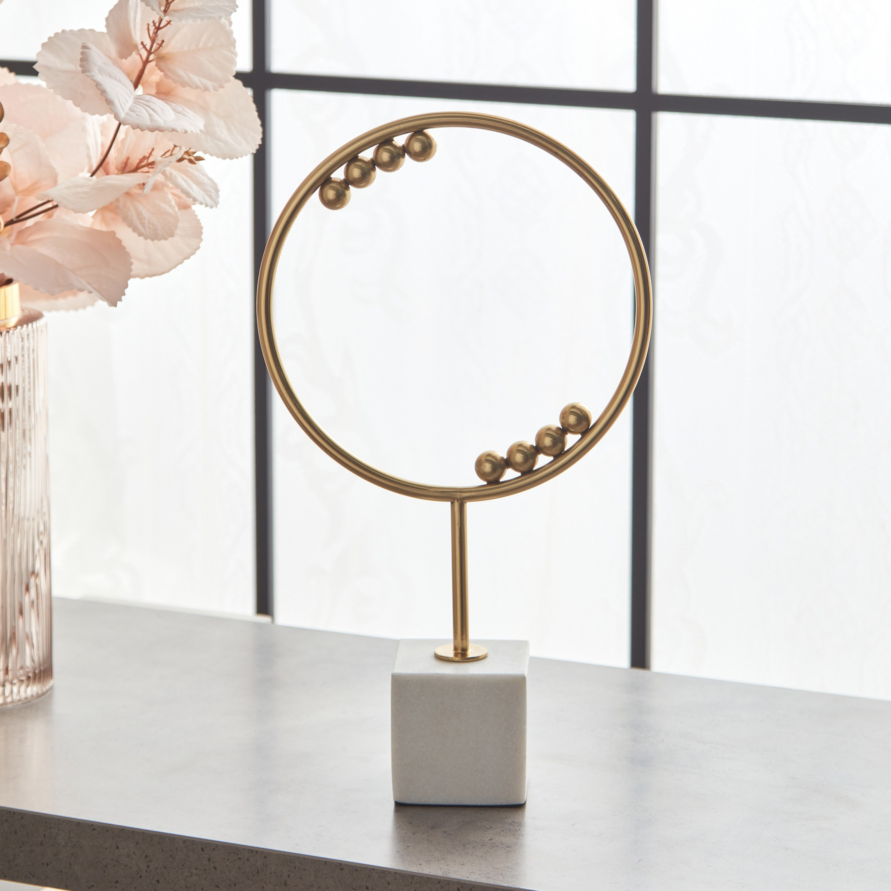Liv Aluminium Circular Decorative Accent with Marble Base - 23x8x40 cm-hbxhomeware-homedecor-figurinesandornaments-image-1