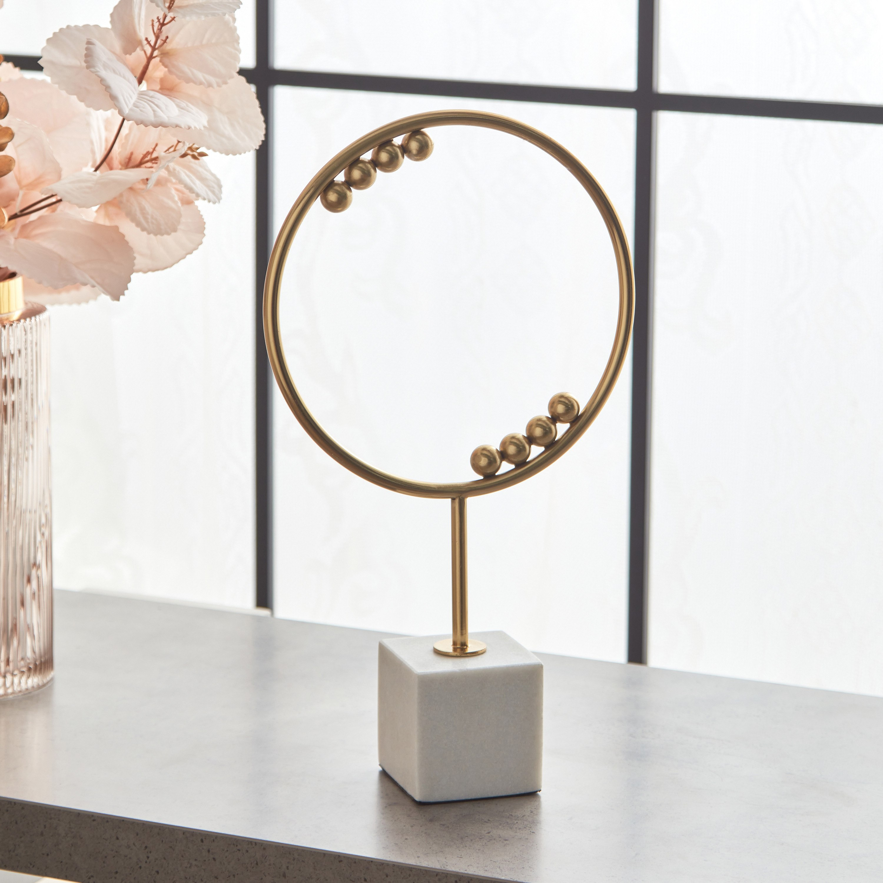 Liv Aluminium Circular Decorative Accent with Marble Base - 23x8x40 cm-hbxhomeware-homedecor-figurinesandornaments-image-2