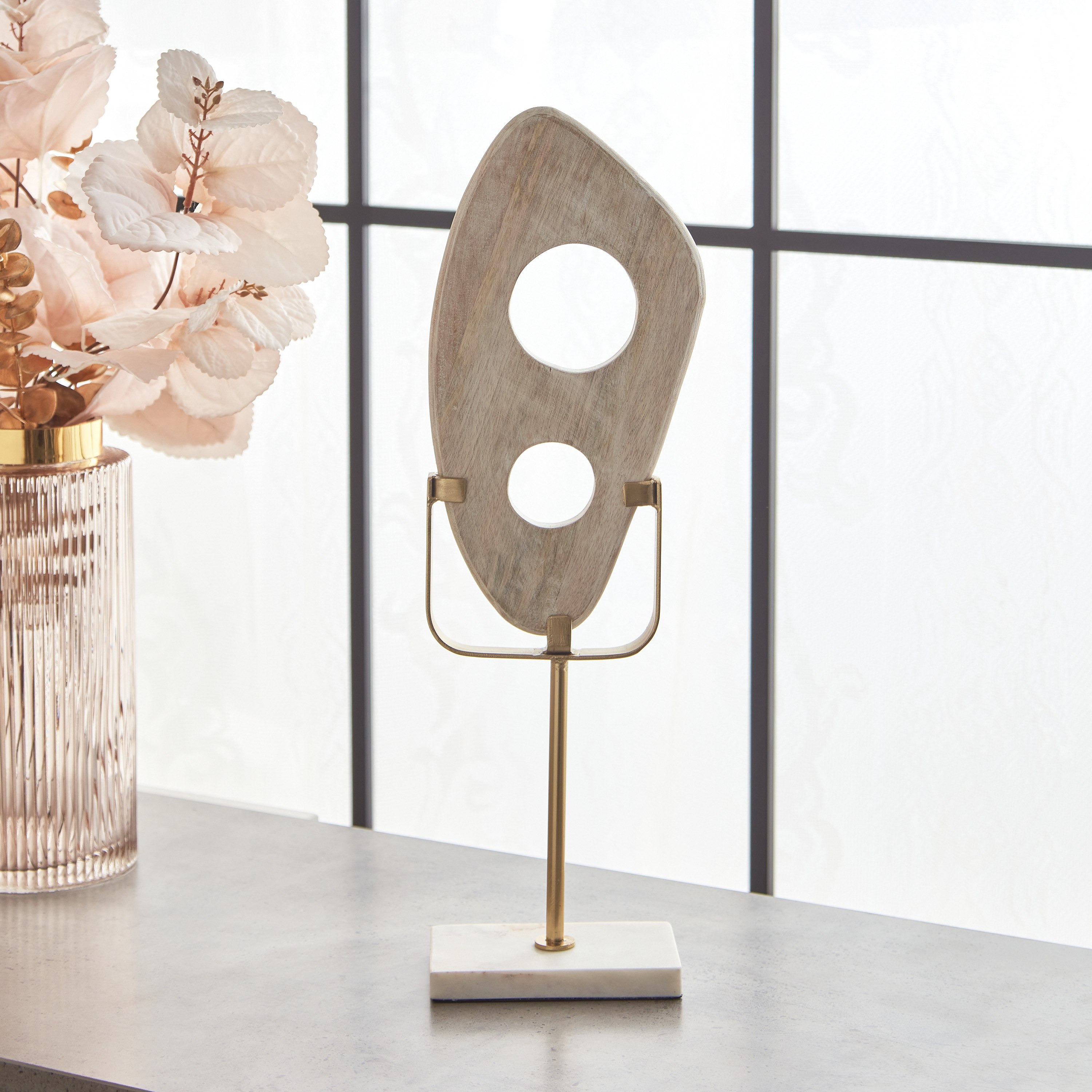 قطعة ديكور خشب ومعدن بقاعدة رخام من ليف - 16x8x47 سم-hbxhomeware-homedecor-figurinesandornaments-image-1