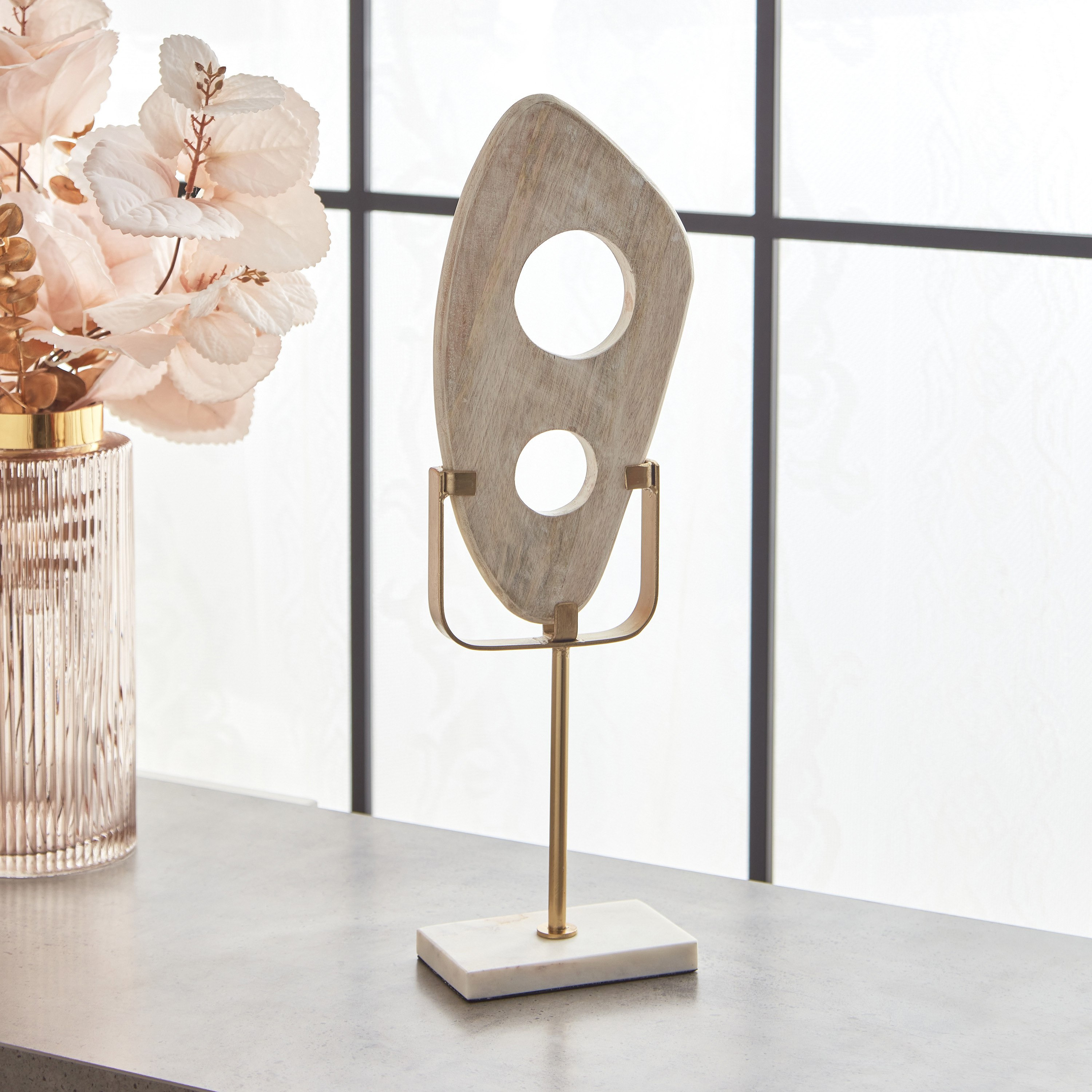 قطعة ديكور خشب ومعدن بقاعدة رخام من ليف - 16x8x47 سم-hbxhomeware-homedecor-figurinesandornaments-image-2