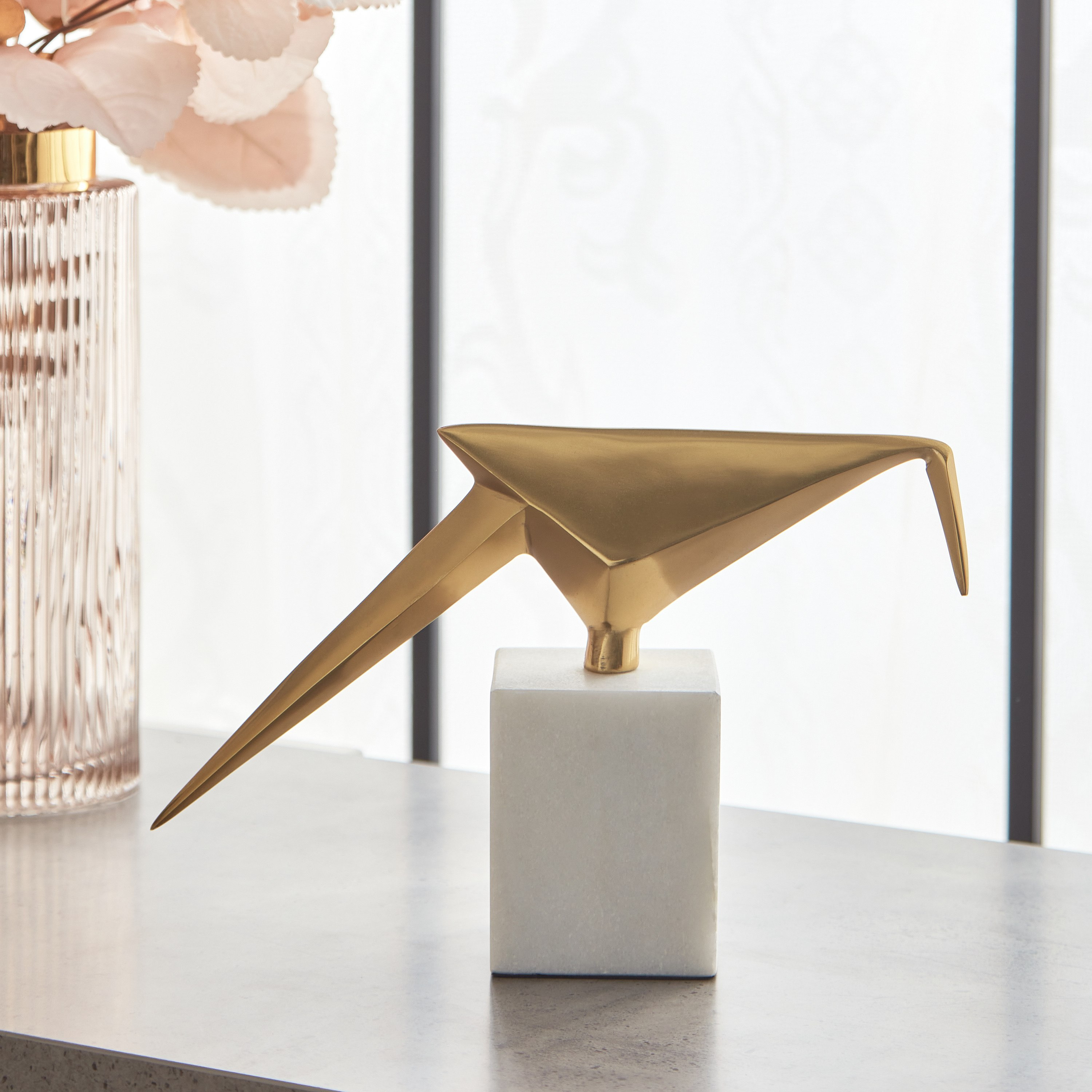 Liv Aluminium Bird Accent with Marble Base - 29x7.5x19 cm-hbxhomeware-homedecor-figurinesandornaments-image-1