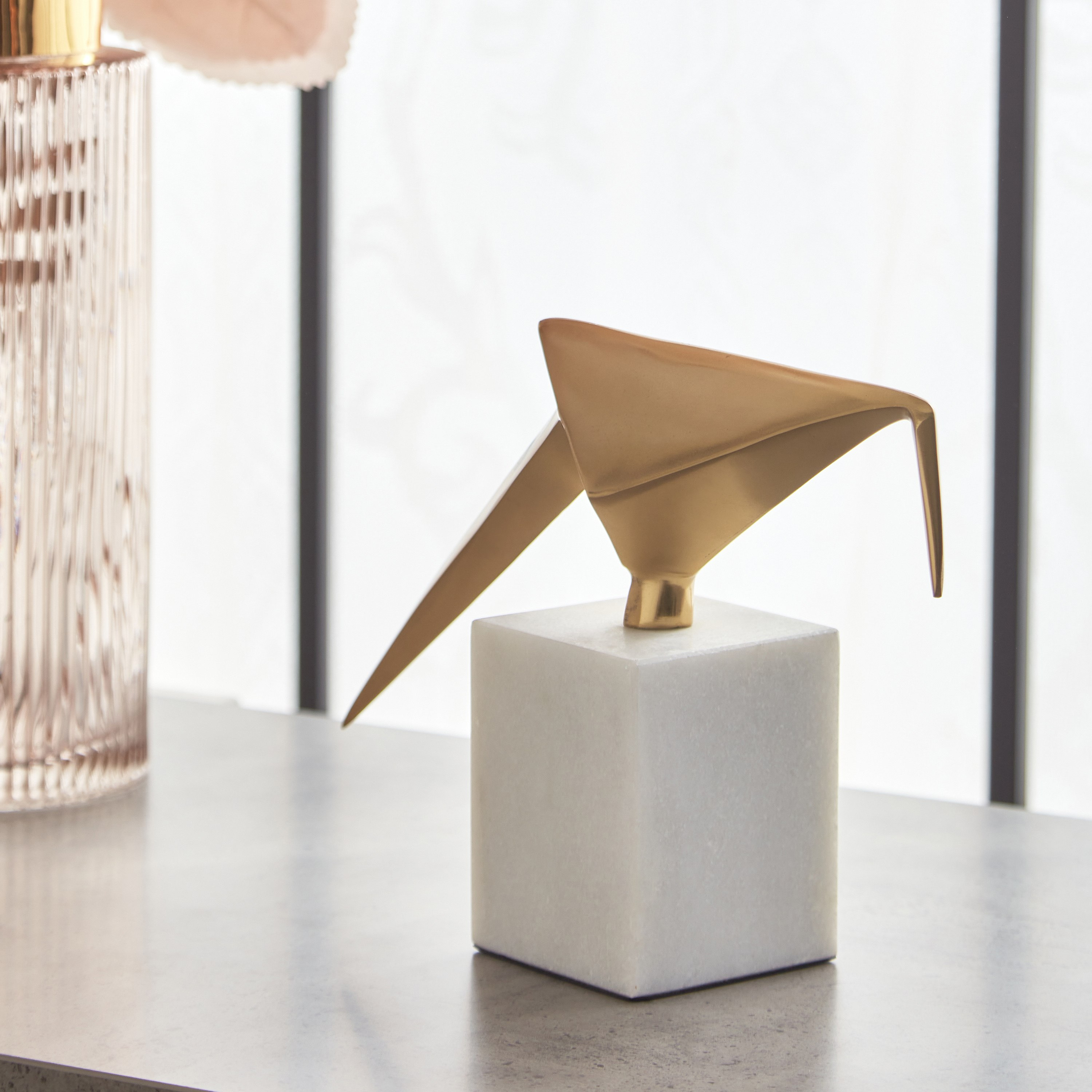 Liv Aluminium Bird Accent with Marble Base - 29x7.5x19 cm-hbxhomeware-homedecor-figurinesandornaments-image-2