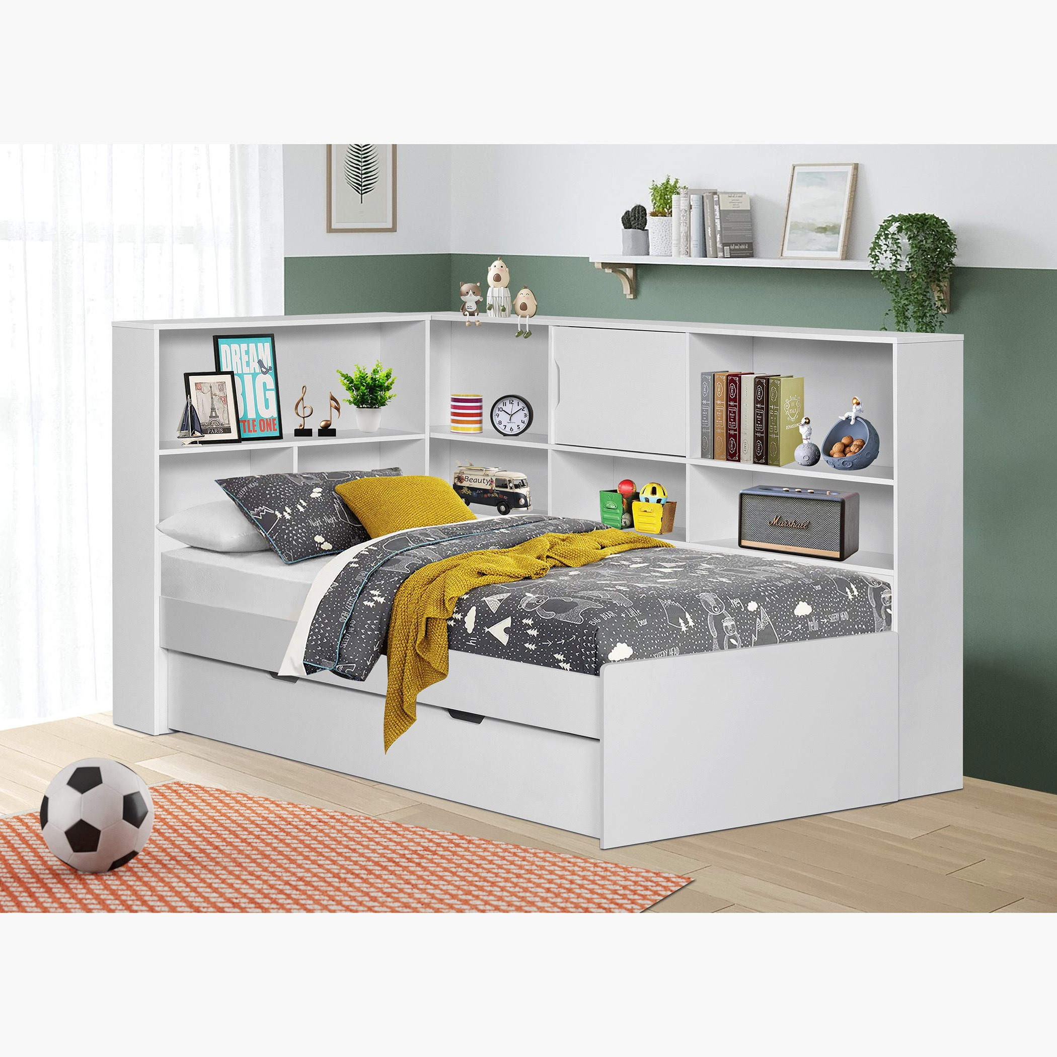 Double bed deals with shelf headboard