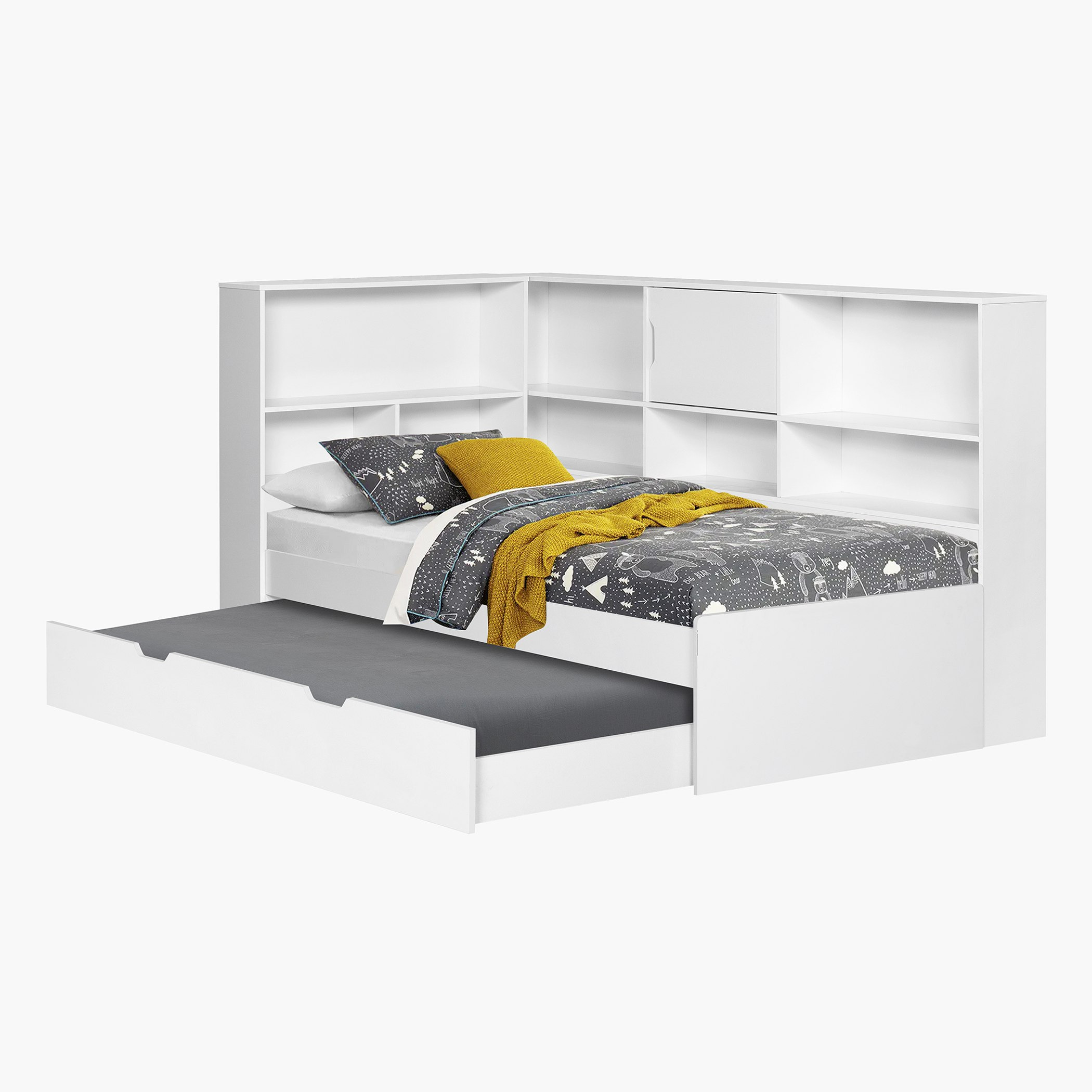 سرير فردي برف تخزين ولوح رأسي بمساحة تخزين مع وحدة سرير سفلية من فانيلا - 90x200 سم-hbxfurniture-bedsandbedsets-beds-single-image-3