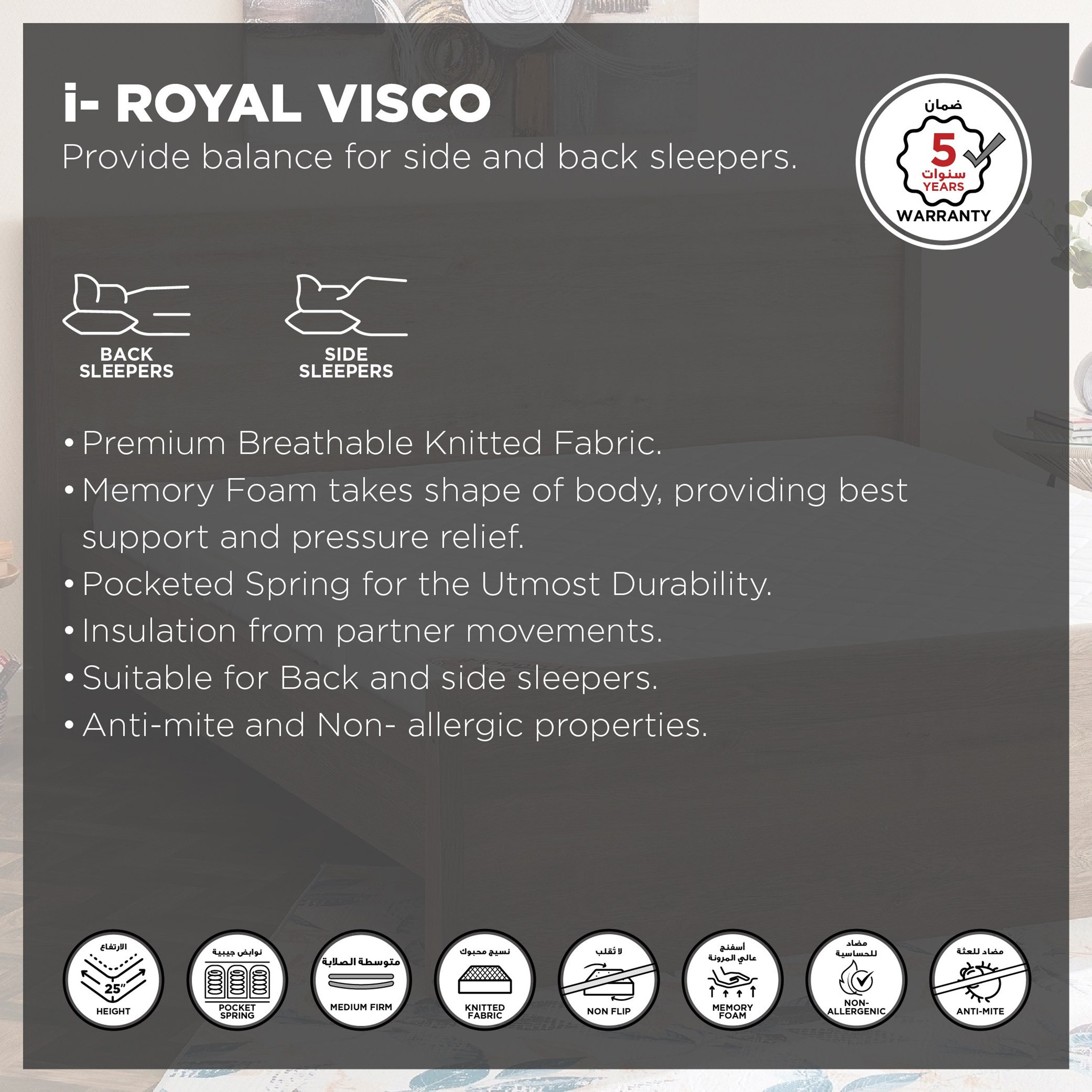 SleepLuxe iRoyal Visco Medium Firm Memory Foam Pocket Spring Single Mattress - 90x190x25 cm-hbxfurniture-bedroom-mattresses-single-image-4