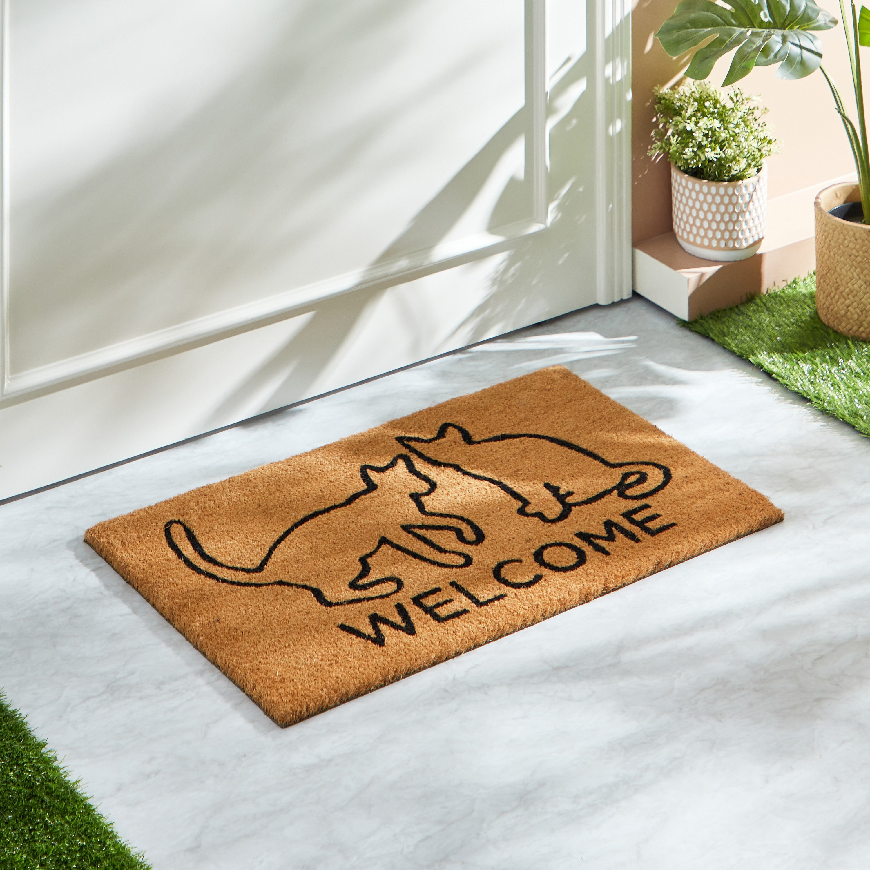 سجادة باب من ألياف جوز الهند بظهر بي في سي وطبعات - 75x45 سم-hbxhomeware-hbxlivingroom-image-1