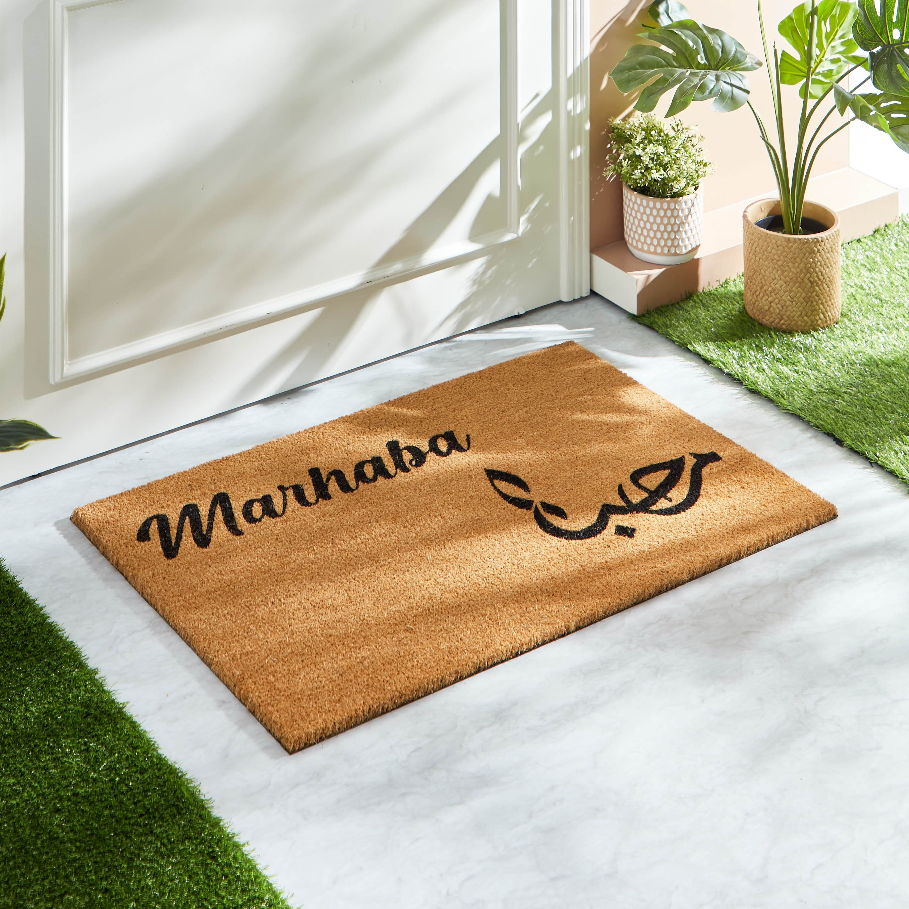 سجادة باب من ألياف جوز الهند بظهر بي في سي وطبعات - 60x90 سم-hbxhomeware-hbxlivingroom-image-1