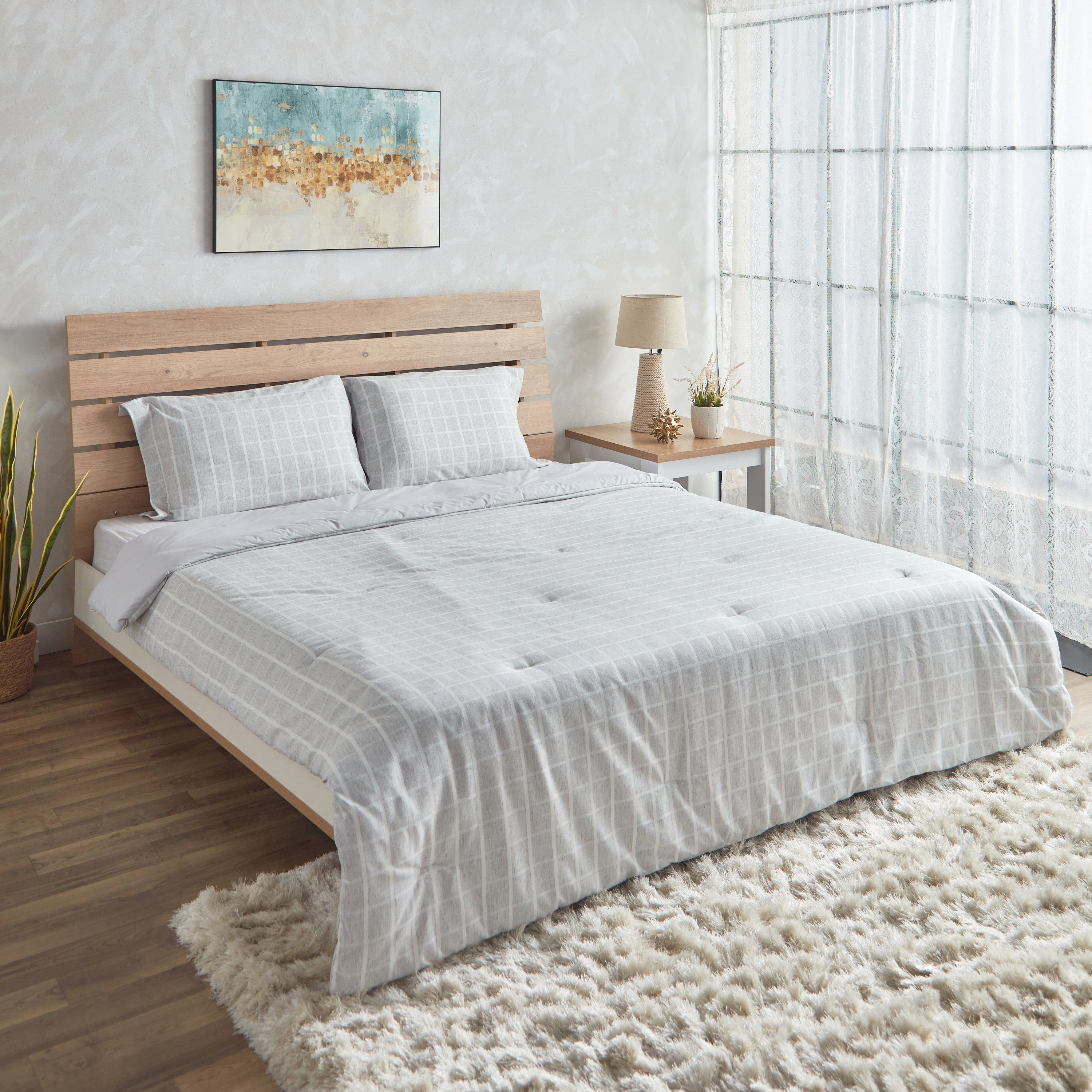 طقم لحاف توين كاروهات منسوج 3 قطع بولي كوتن من تشيكر - 160x220 سم-hbxkidsandyouth-beddingandfurnishings-comfortersets-image-1