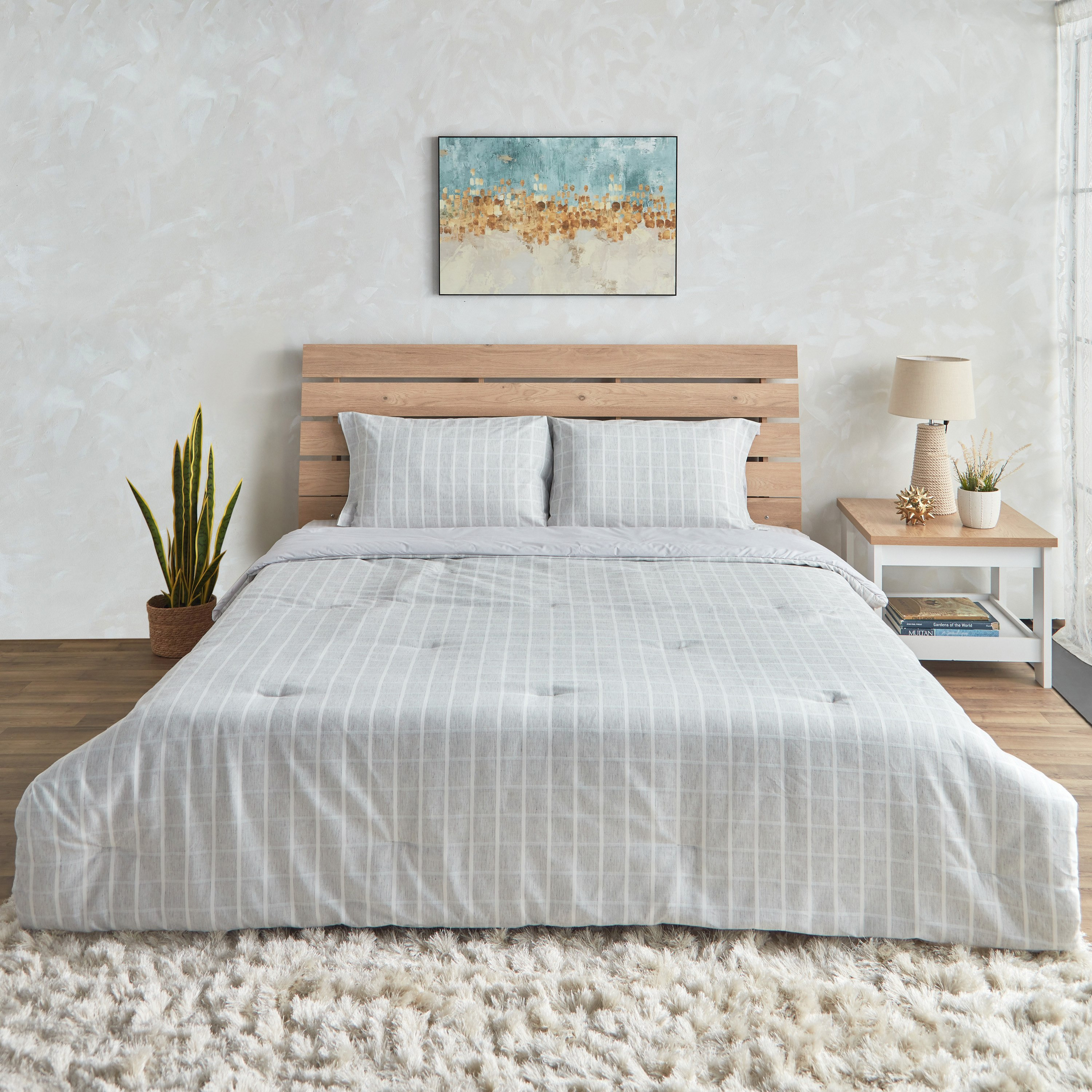 طقم لحاف توين كاروهات منسوج 3 قطع بولي كوتن من تشيكر - 160x220 سم-hbxkidsandyouth-beddingandfurnishings-comfortersets-image-2