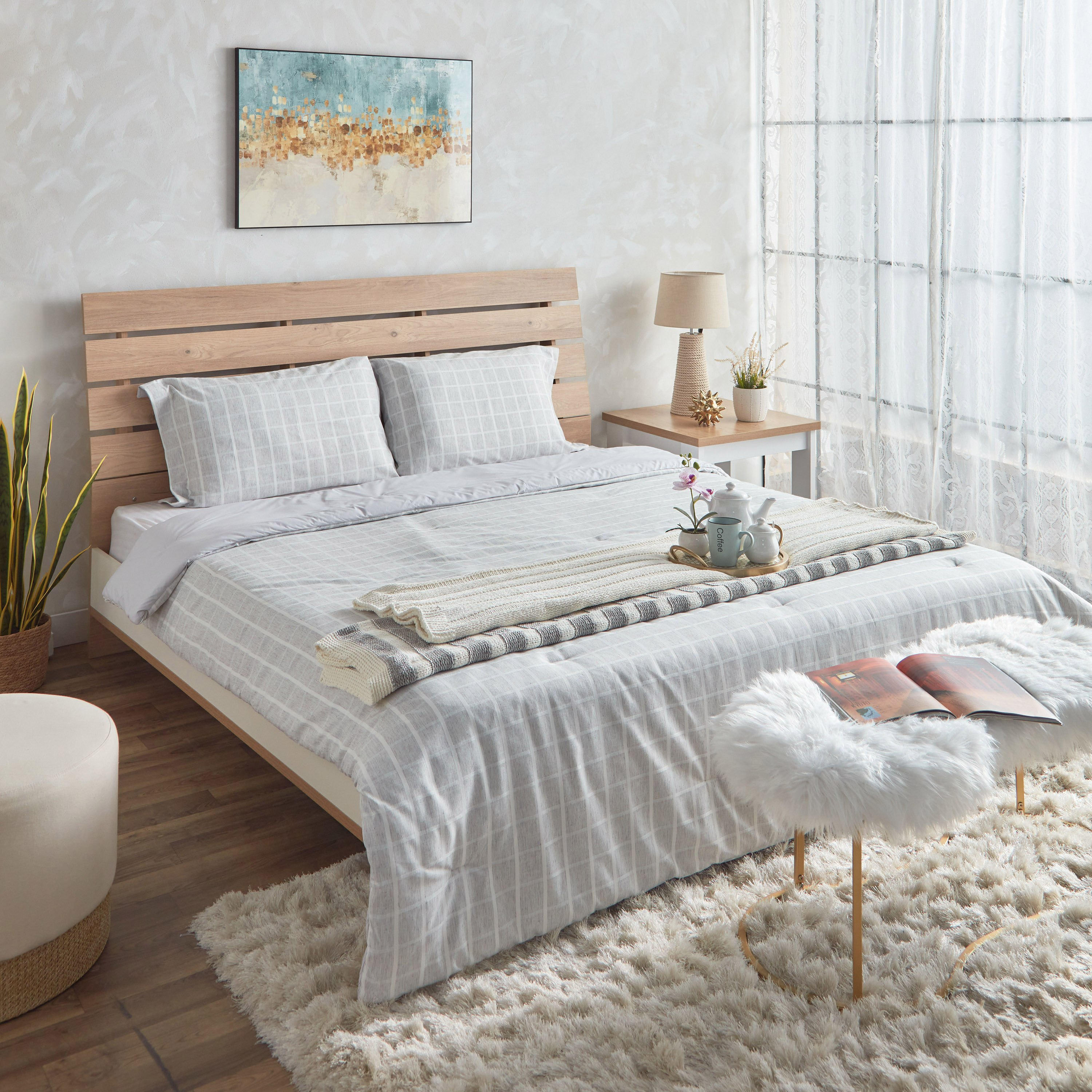 طقم لحاف توين كاروهات منسوج 3 قطع بولي كوتن من تشيكر - 160x220 سم-hbxkidsandyouth-beddingandfurnishings-comfortersets-image-7