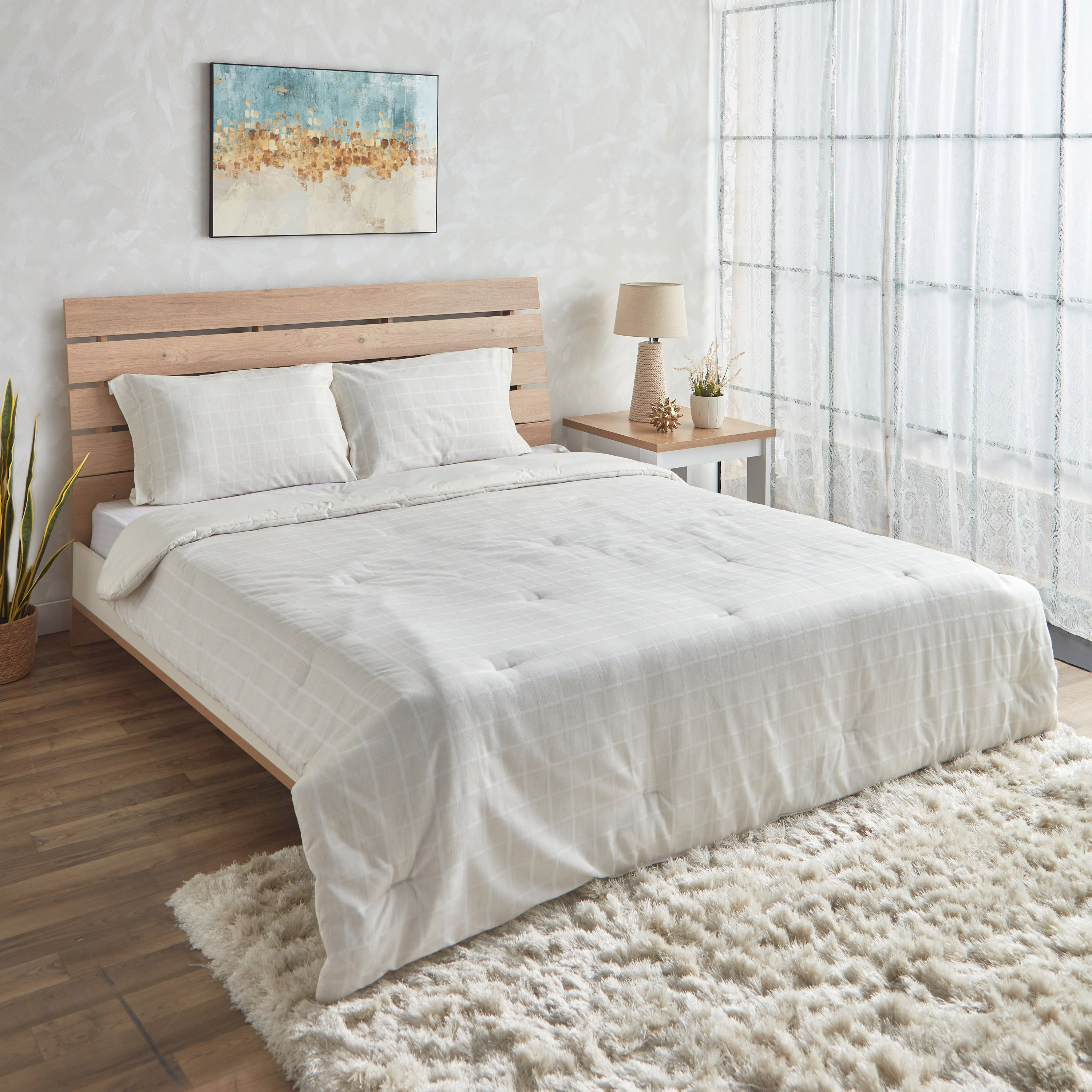 طقم لحاف توين بولي قطن منسوج مربعات 3 قطع من تشيكر - 160x220 سم-hbxkidsandyouth-beddingandfurnishings-comfortersets-image-1