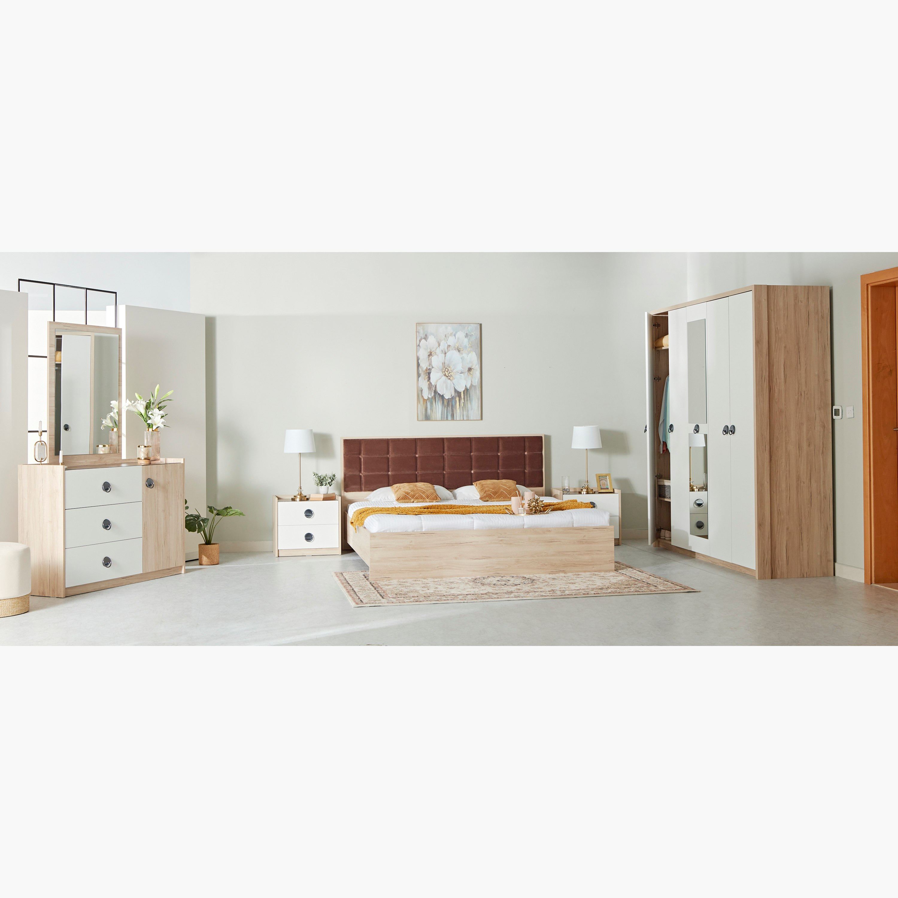 طقم غرفة نوم كينج 5 قطع من أتلانتا - 180x200 سم-hbxbedroom-bedsandbedsets-bedroomsets-king-image-24