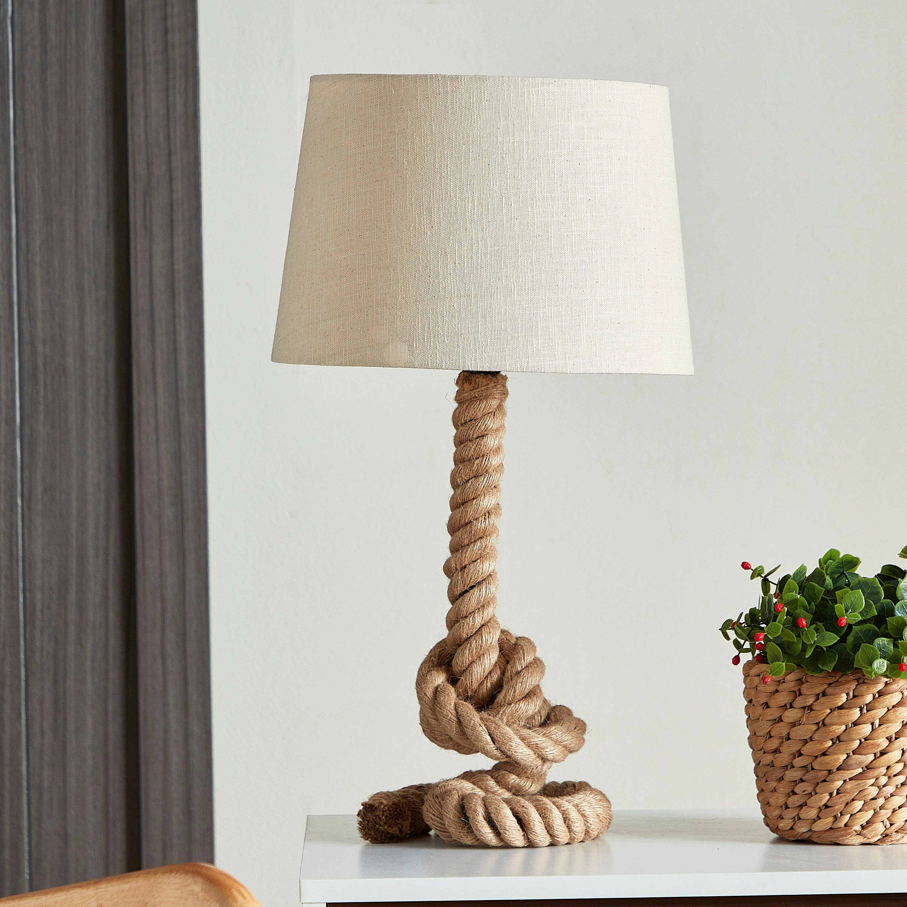 مصباح طاولة حبل بغطاء كتان من ناتشورال - 30x30x53 سم-hbxlivingroom-lighting-tablelamps-image-1