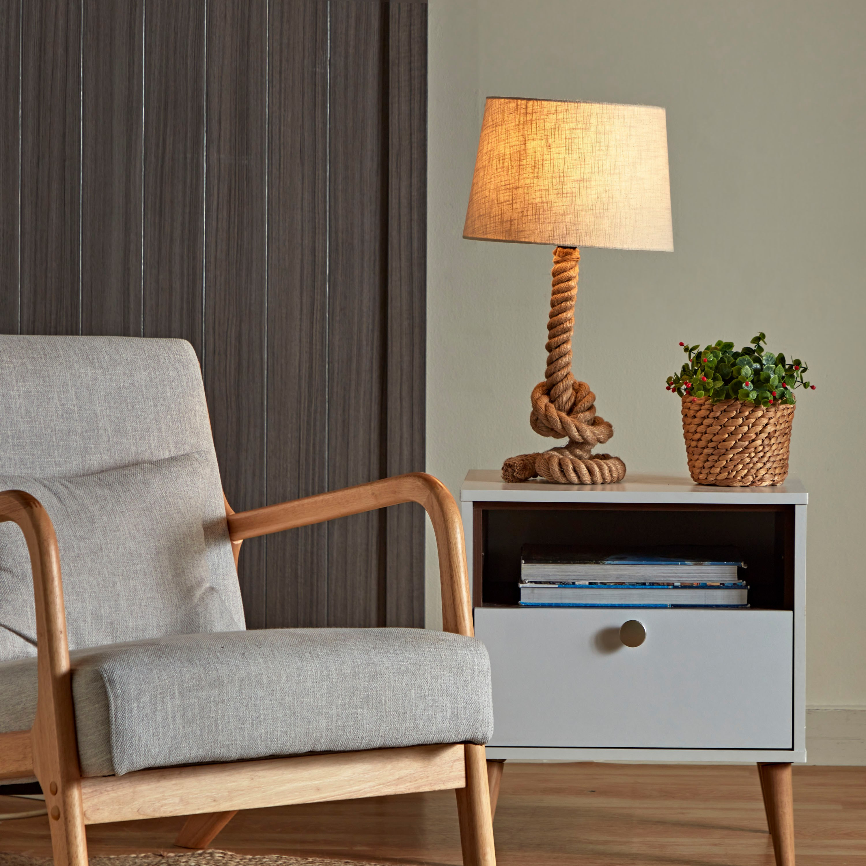 مصباح طاولة حبل بغطاء كتان من ناتشورال - 30x30x53 سم-hbxlivingroom-lighting-tablelamps-image-5