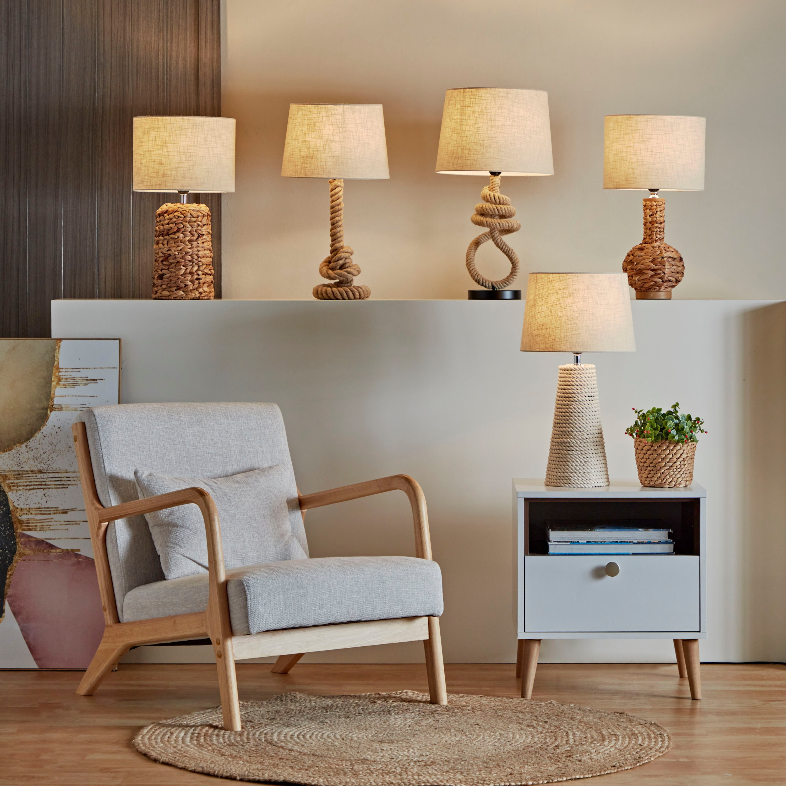 مصباح طاولة حبل بغطاء كتان من ناتشورال - 30x30x53 سم-hbxlivingroom-lighting-tablelamps-image-6