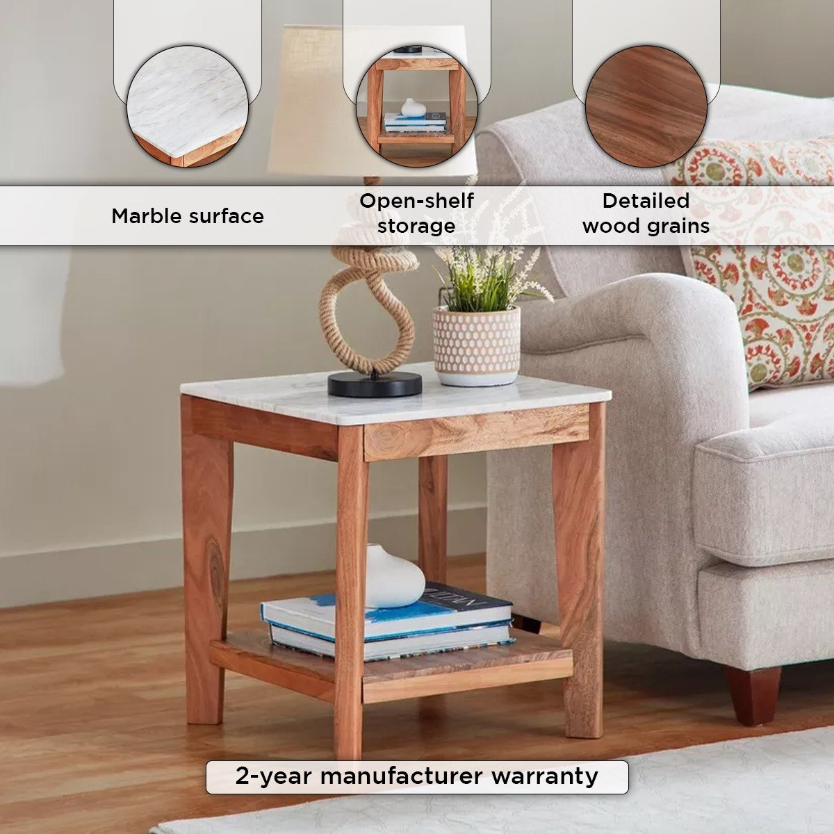 Cavon Midtown Genuine Marble Top End Table with Solid Wood Base-hbxfurniture-livingroom-endtables-image-4